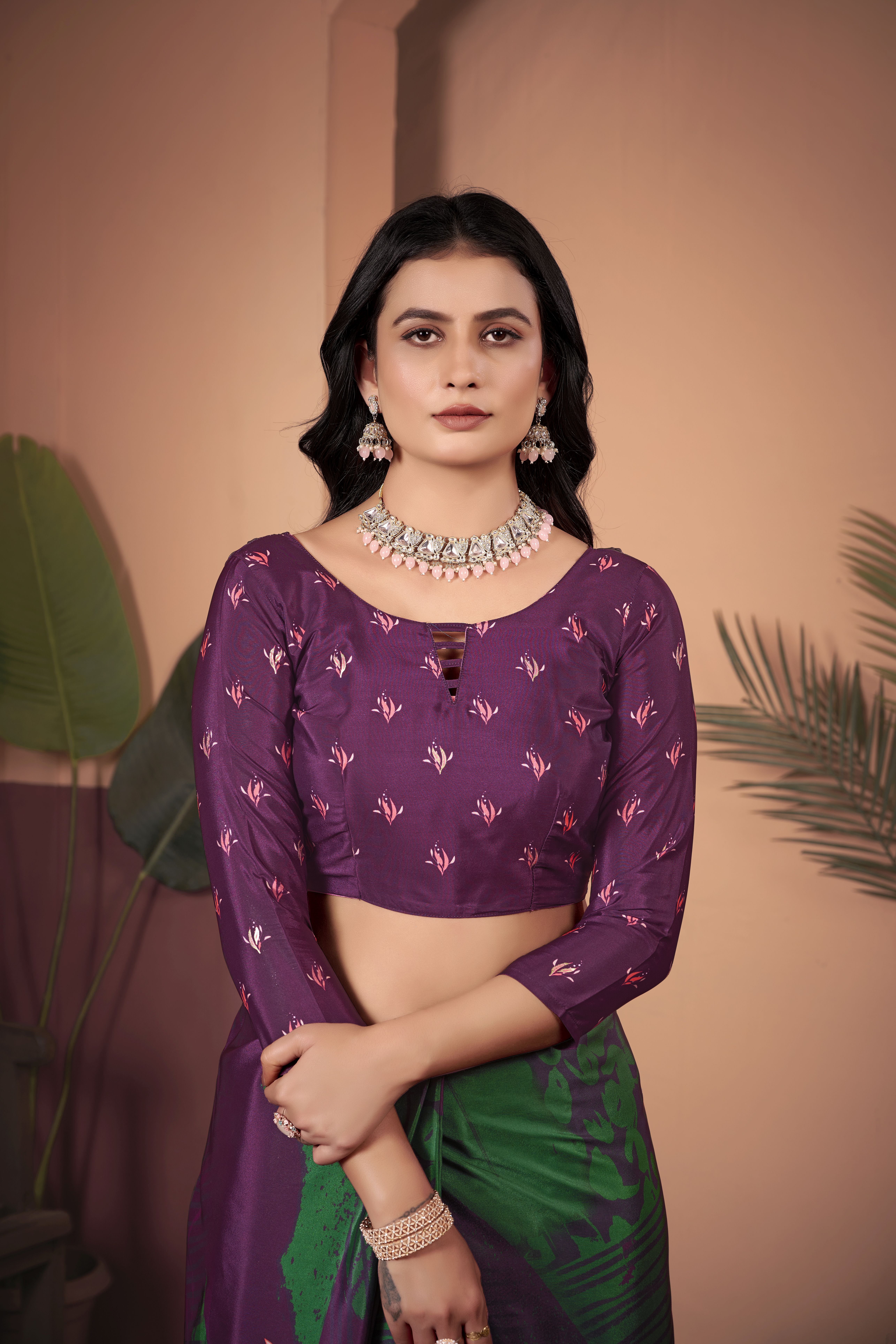 Regal Purple Soft Crepe Silk Saree with Matching Blouse