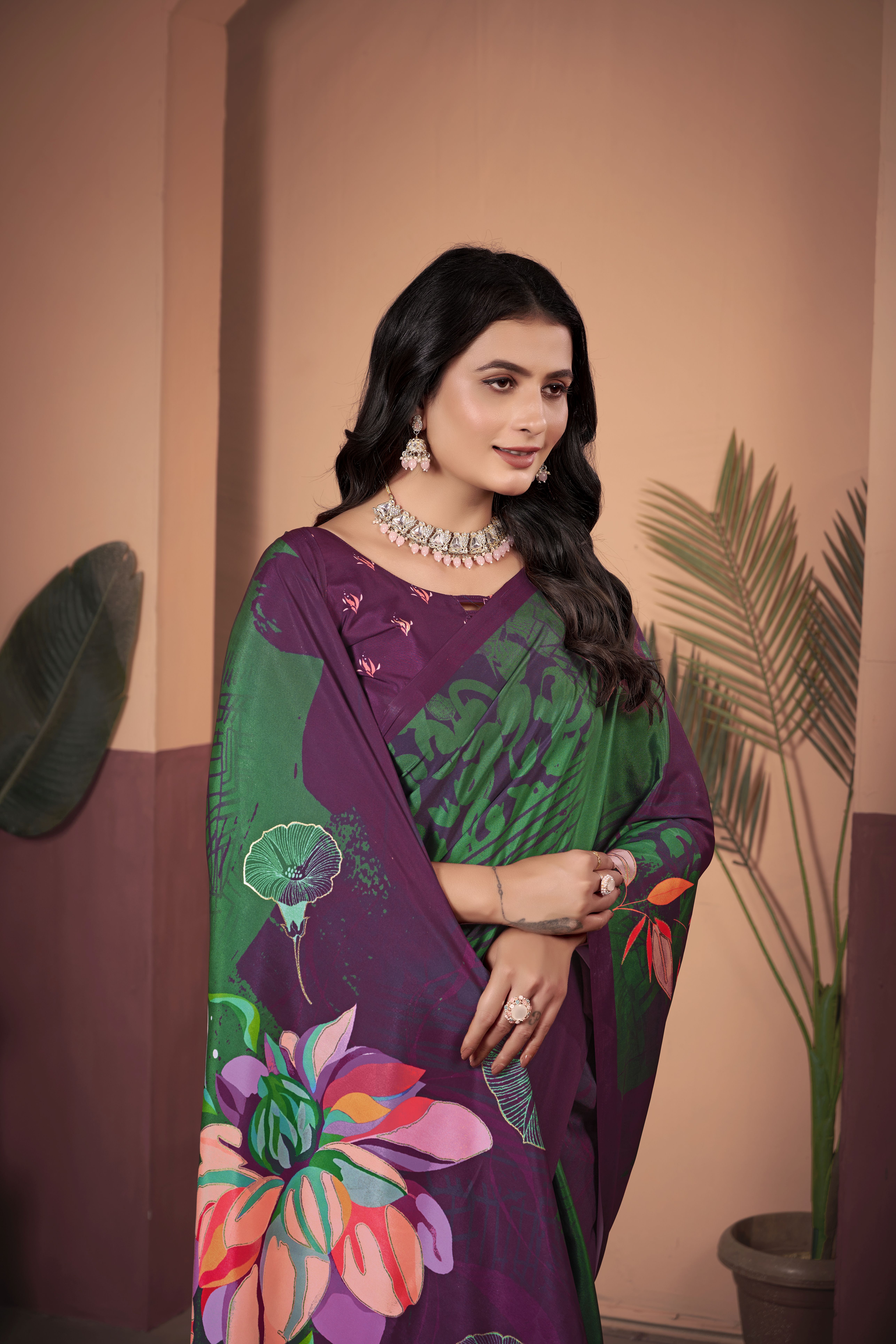 Regal Purple Soft Crepe Silk Saree with Matching Blouse