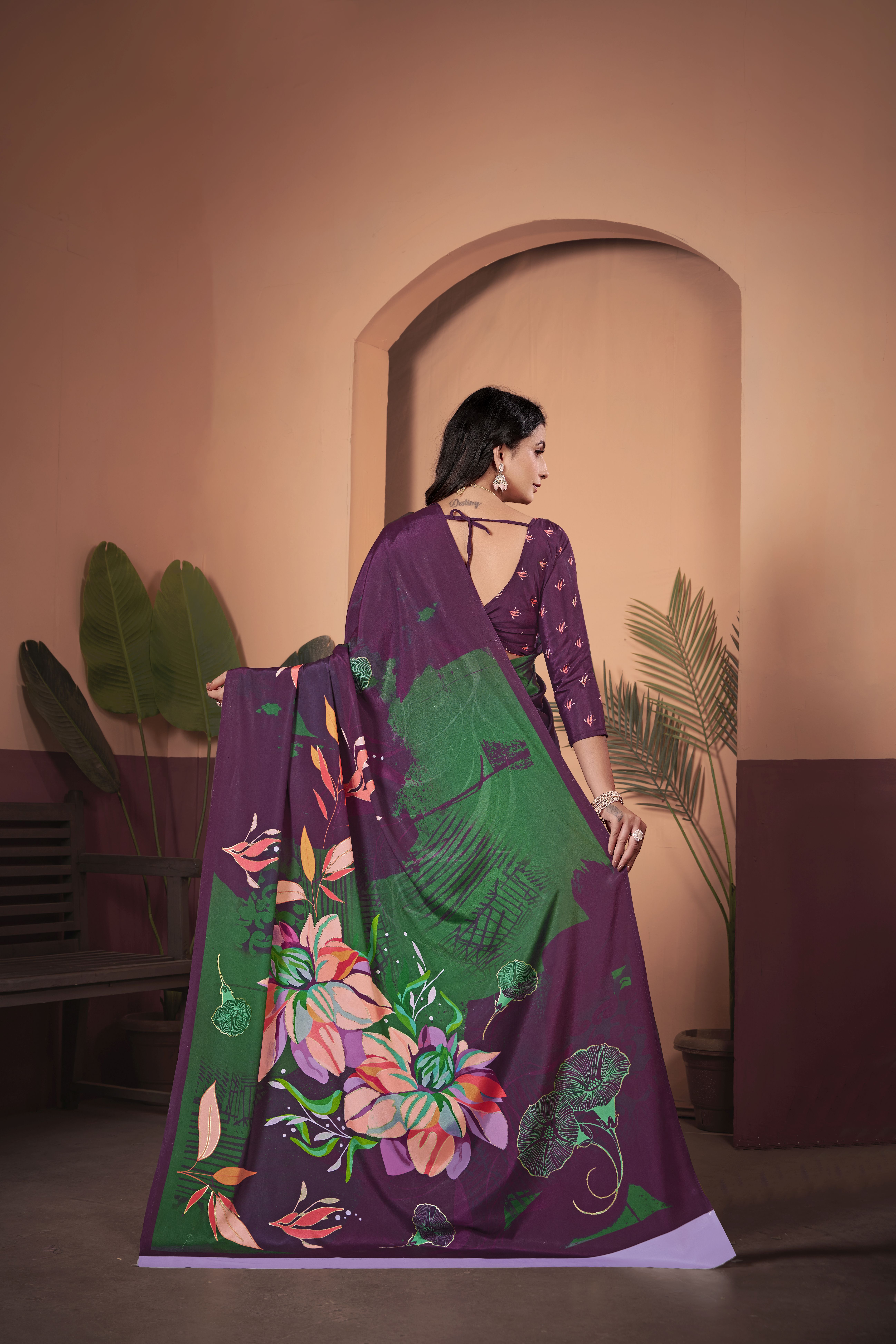 Regal Purple Soft Crepe Silk Saree with Matching Blouse