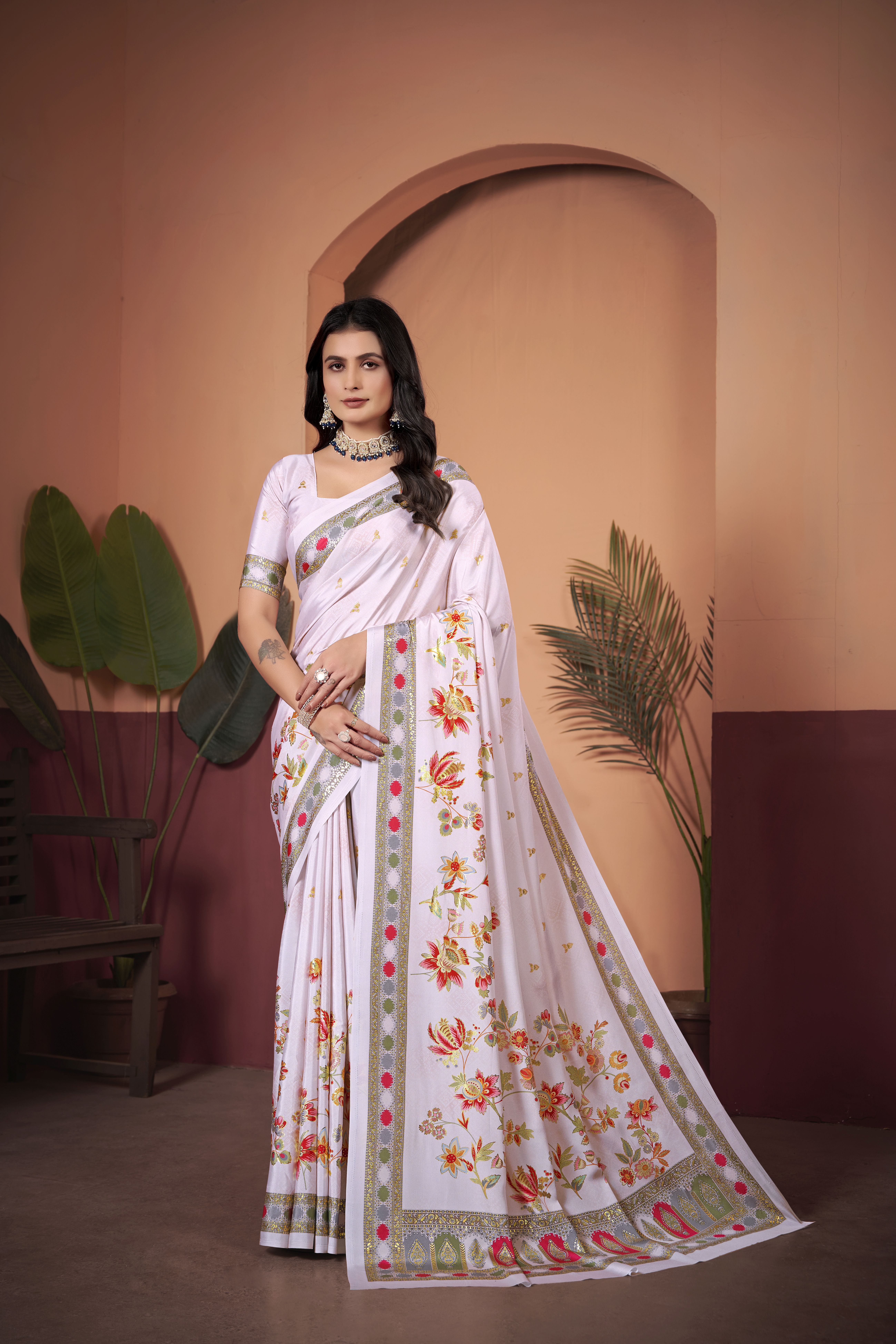 Ethereal Off-White Soft Crepe Silk Saree with Matching Blouse