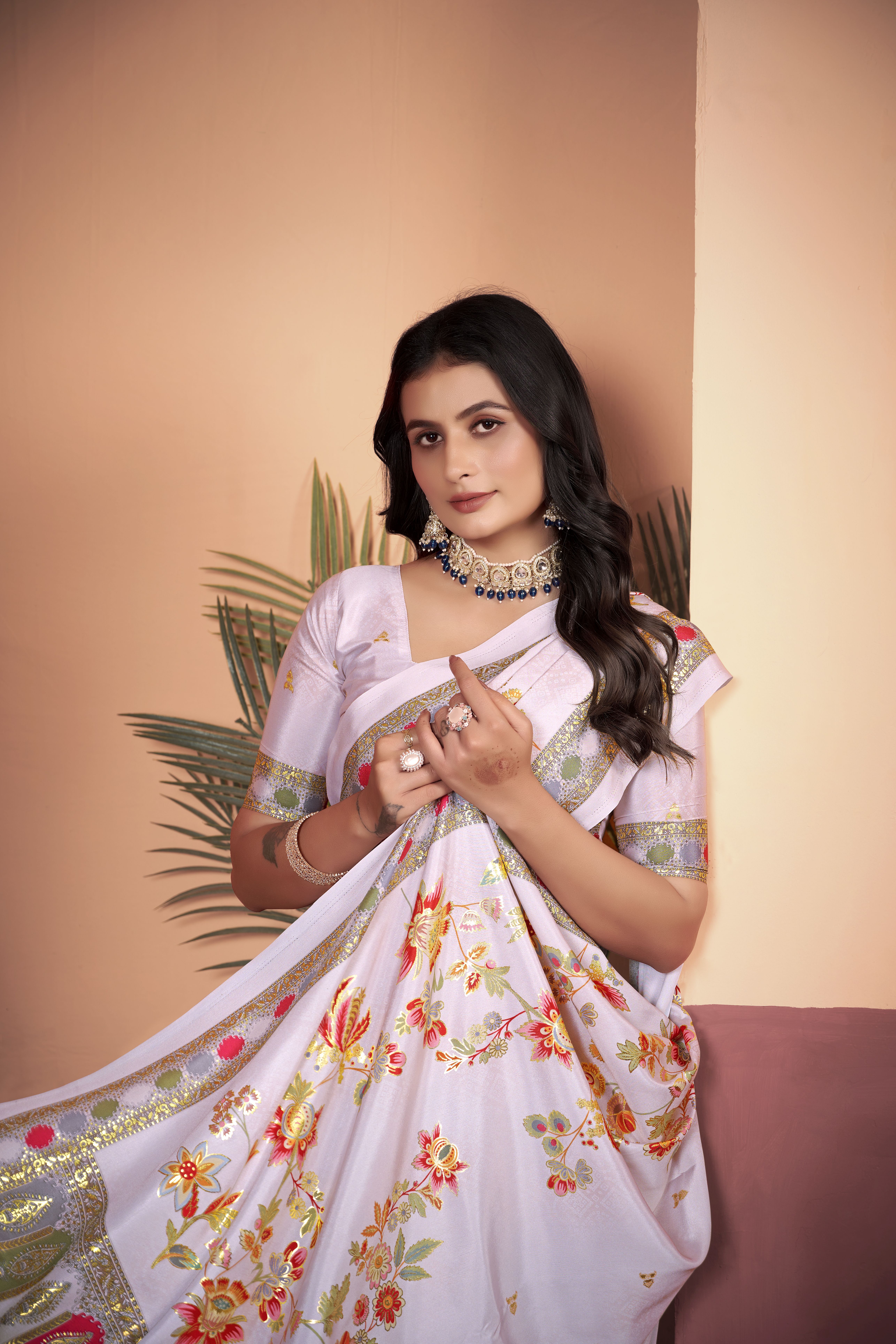 Ethereal Off-White Soft Crepe Silk Saree with Matching Blouse