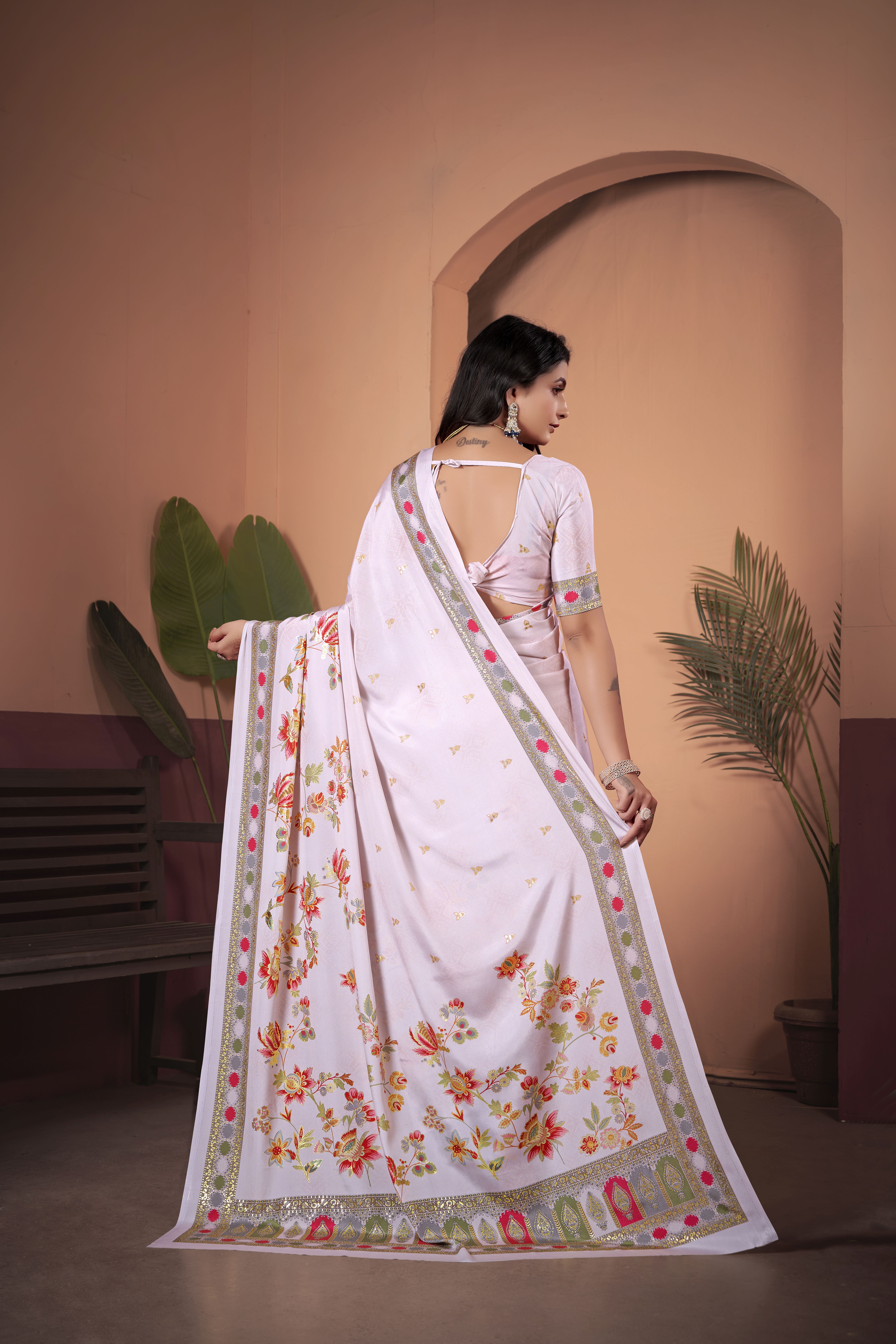 Ethereal Off-White Soft Crepe Silk Saree with Matching Blouse