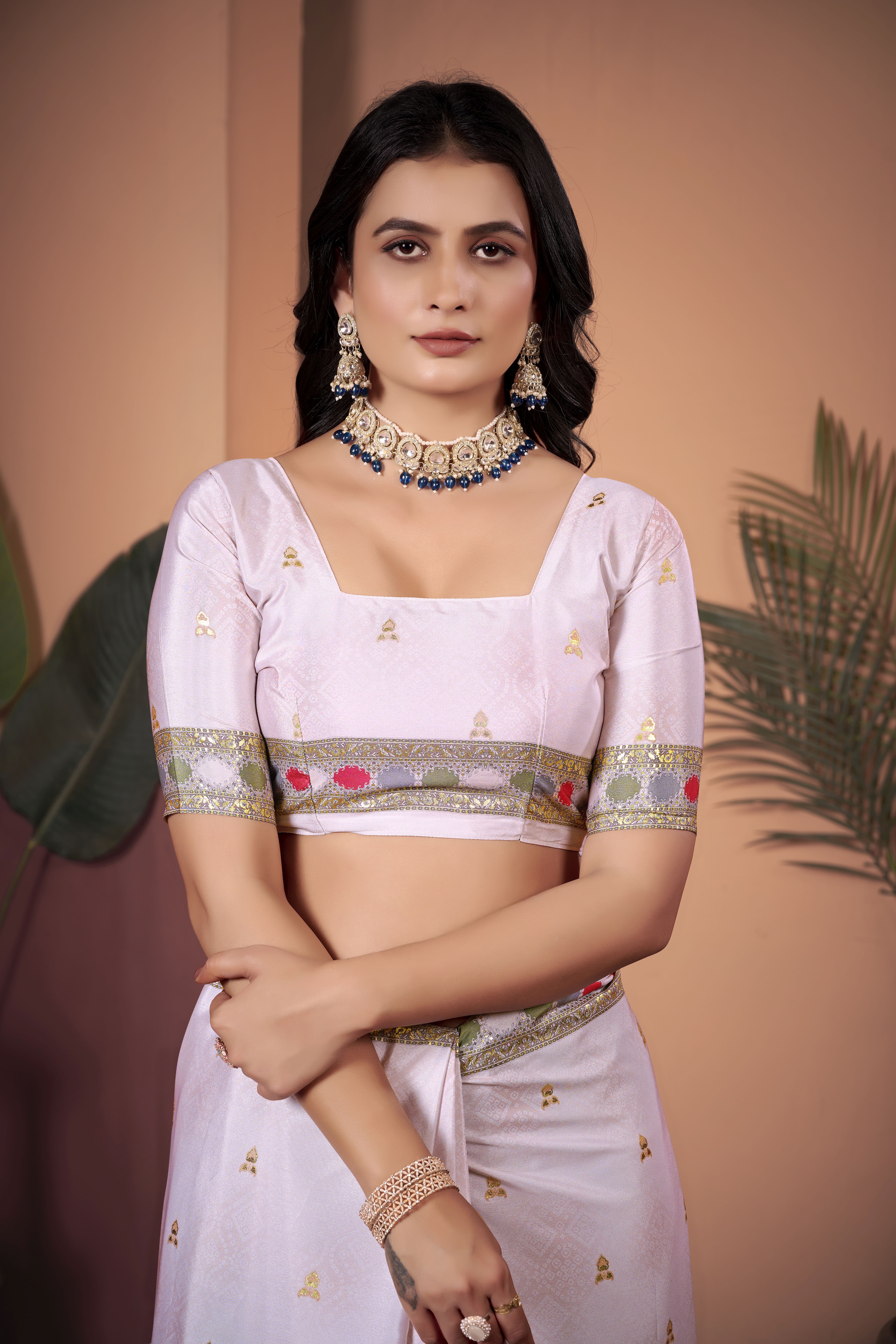 Ethereal Off-White Soft Crepe Silk Saree with Matching Blouse