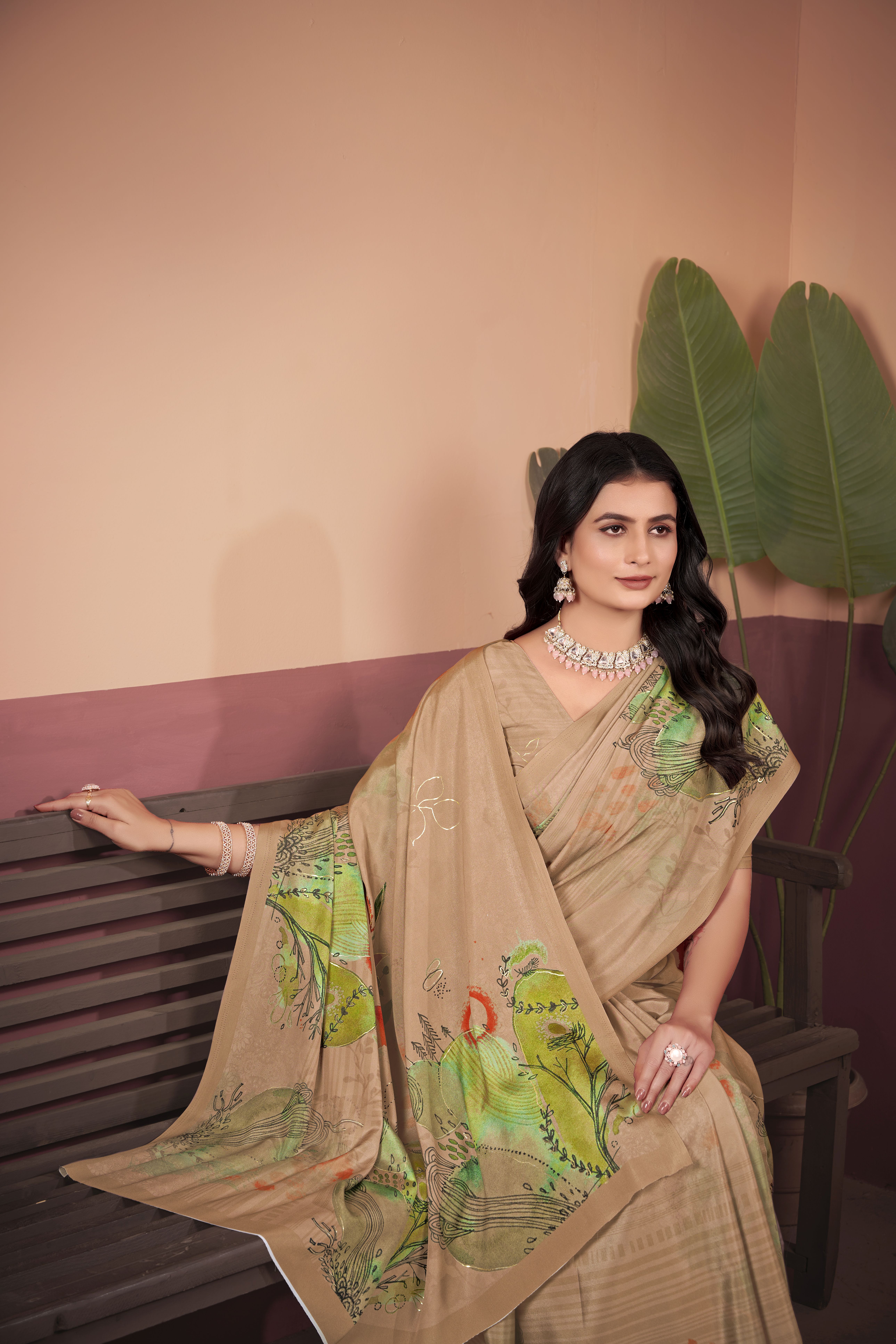 Timeless Beige Soft Crepe Silk Saree with Matching Blouse
