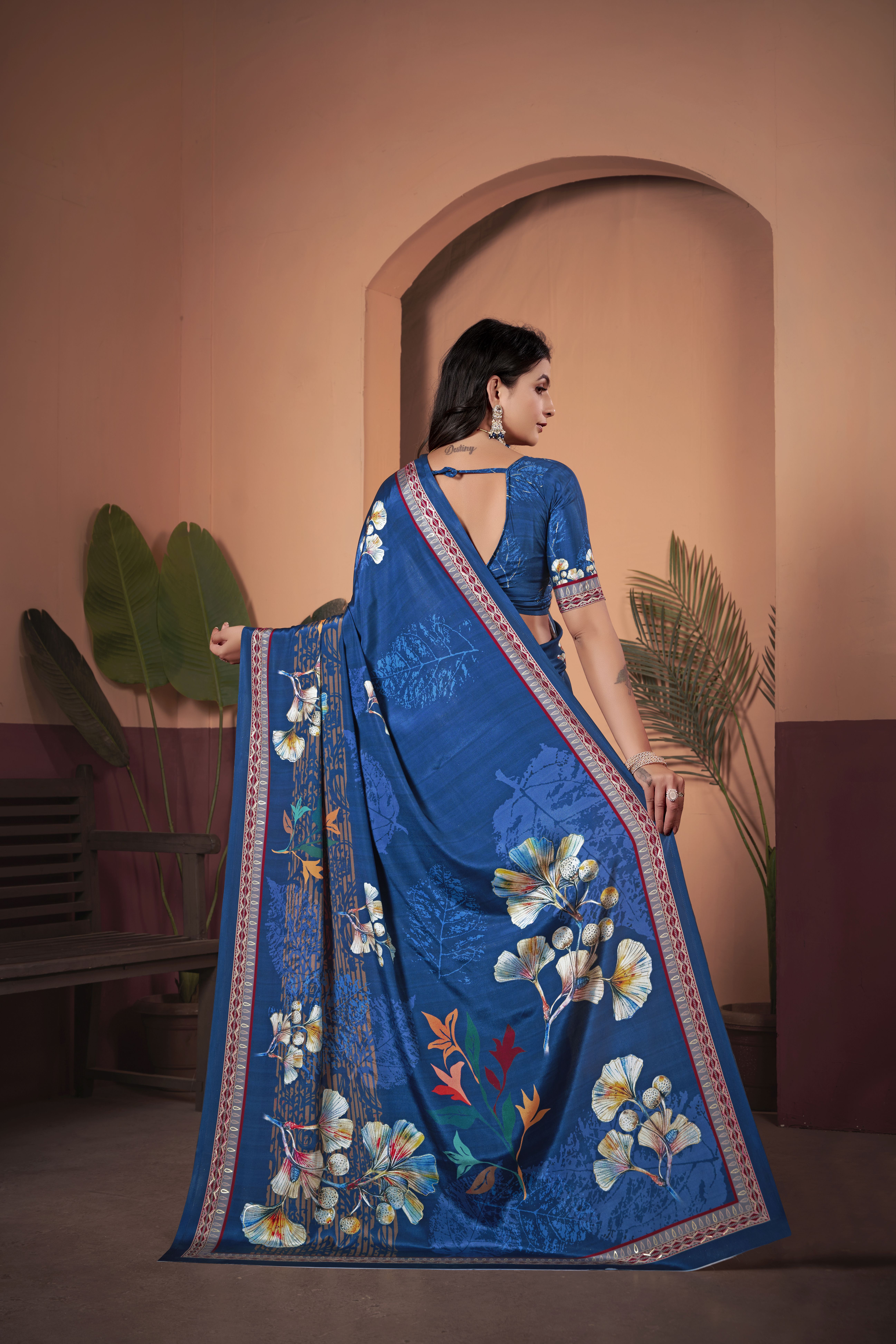 Royal Blue Soft Crepe Silk Saree with Matching Blouse