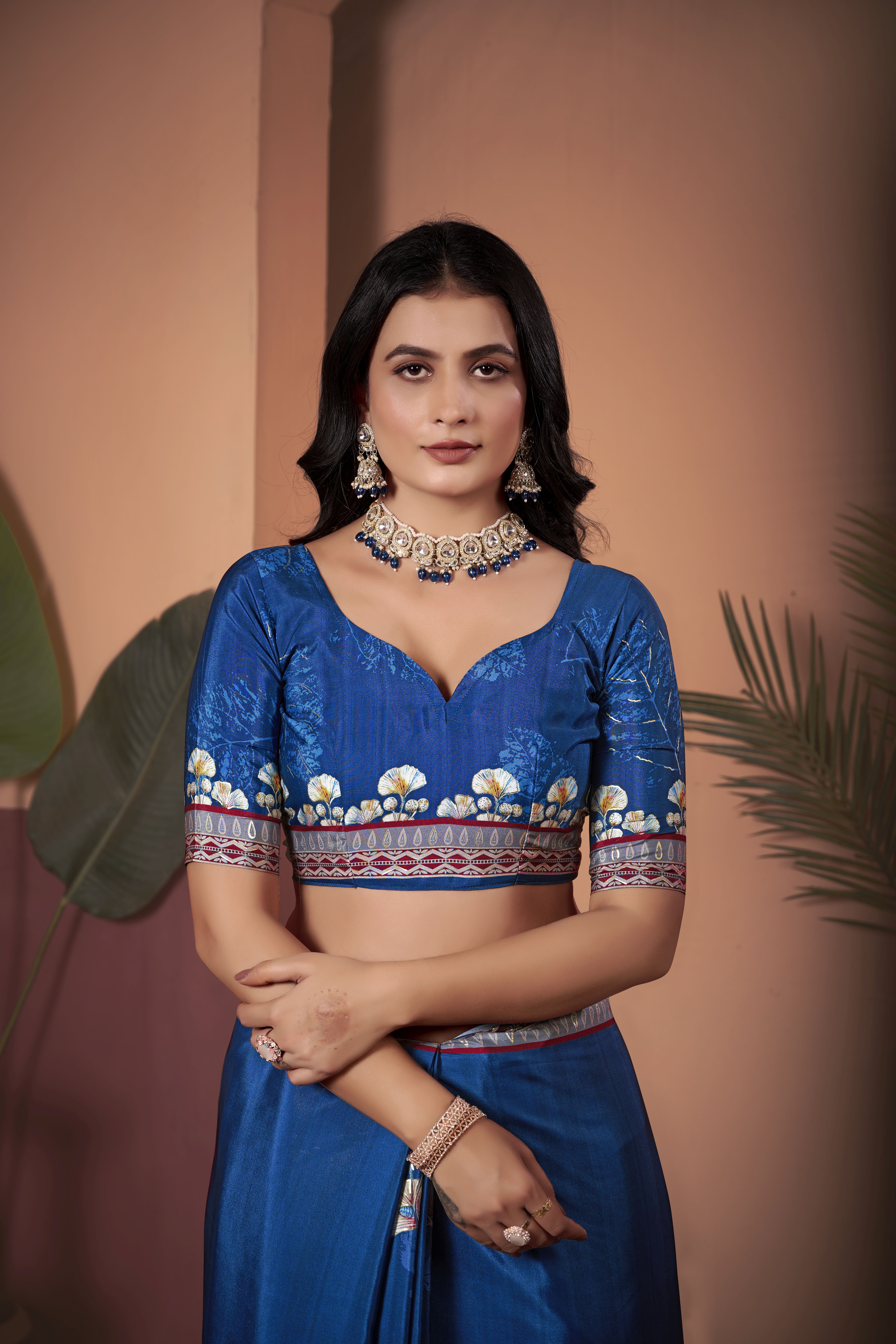 Royal Blue Soft Crepe Silk Saree with Matching Blouse