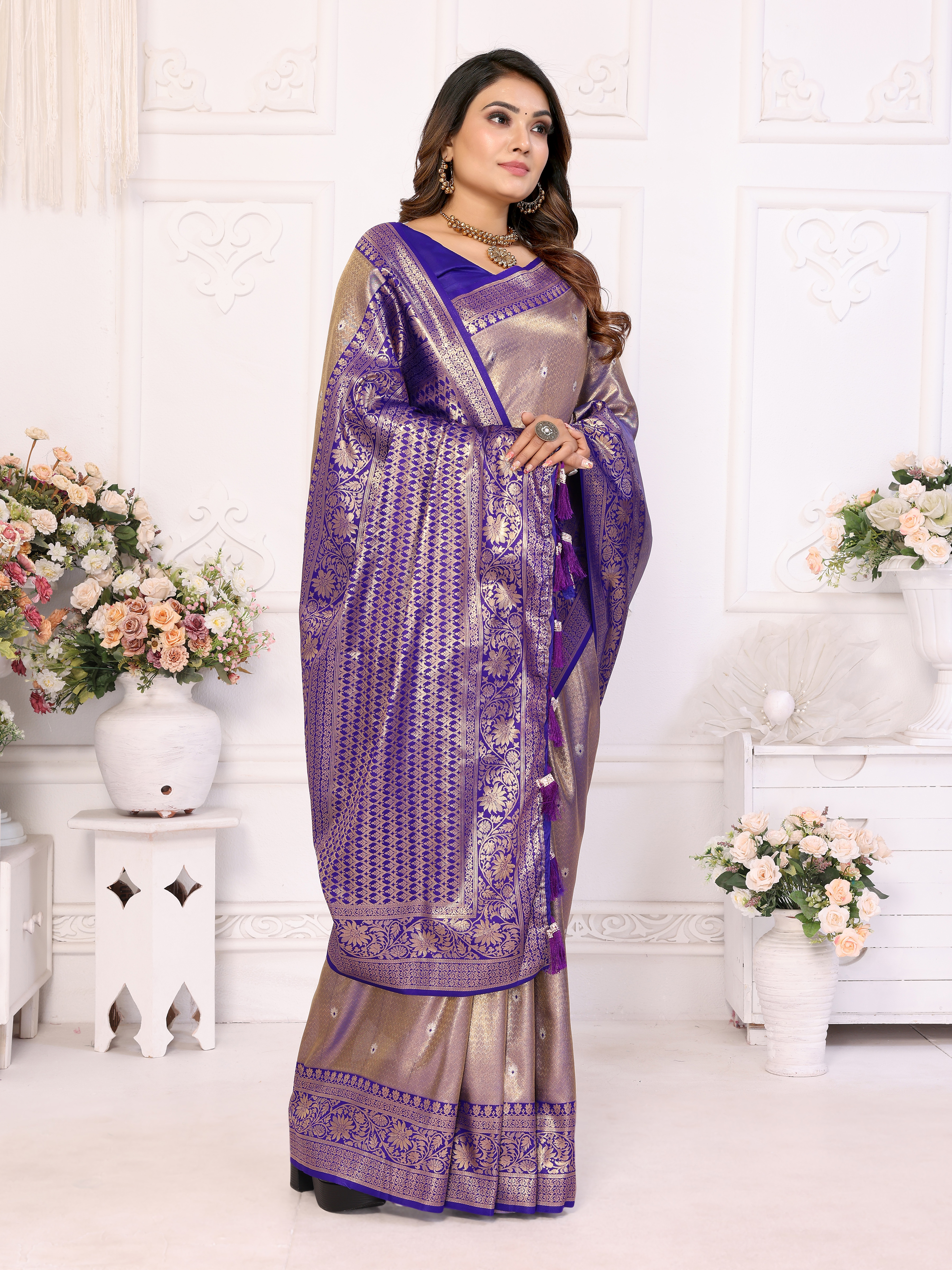 Embrace elegance with this designer Banarasi tissue saree by Indian Fashion Follower