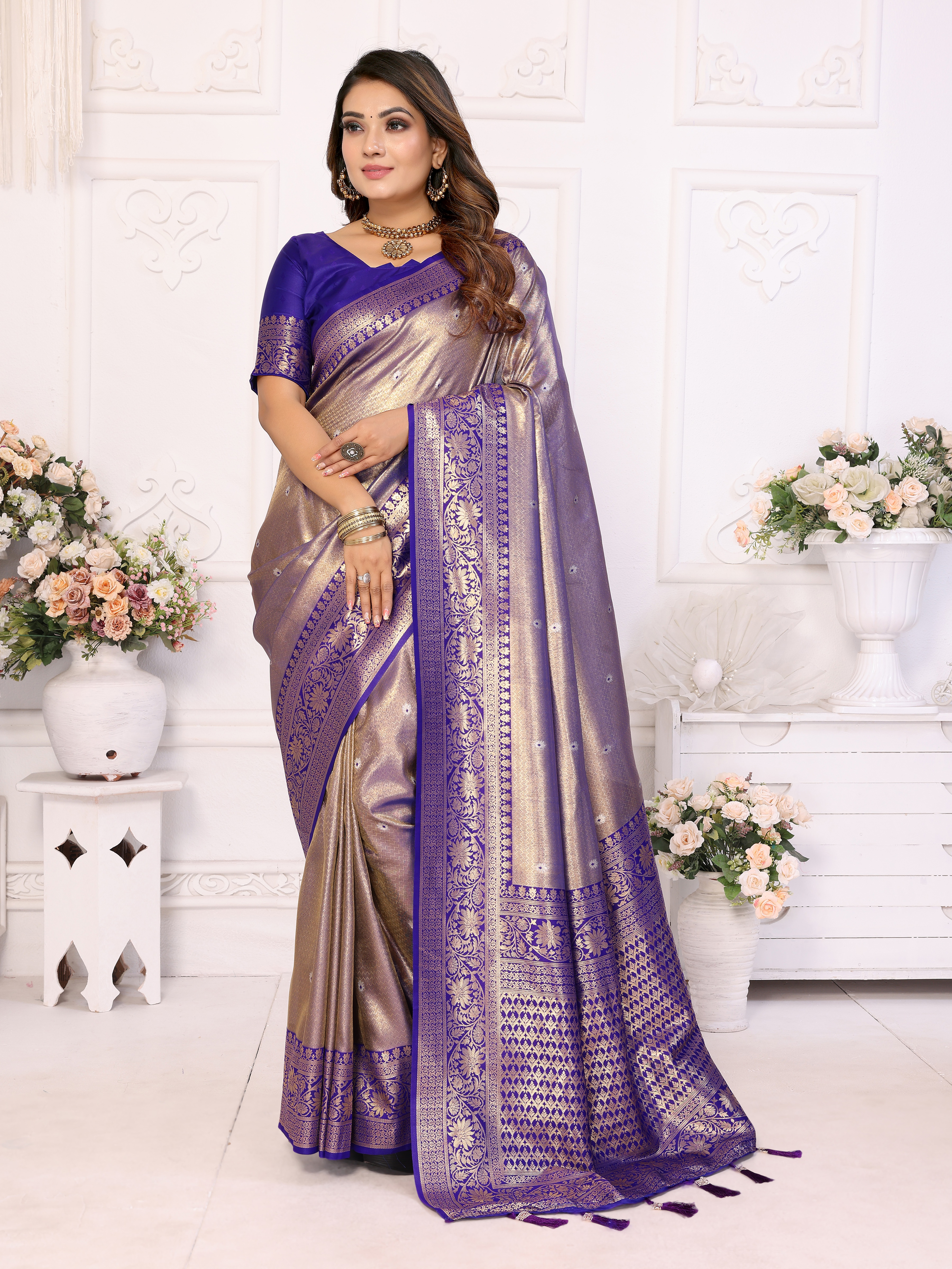Embrace elegance with this designer Banarasi tissue saree by Indian Fashion Follower