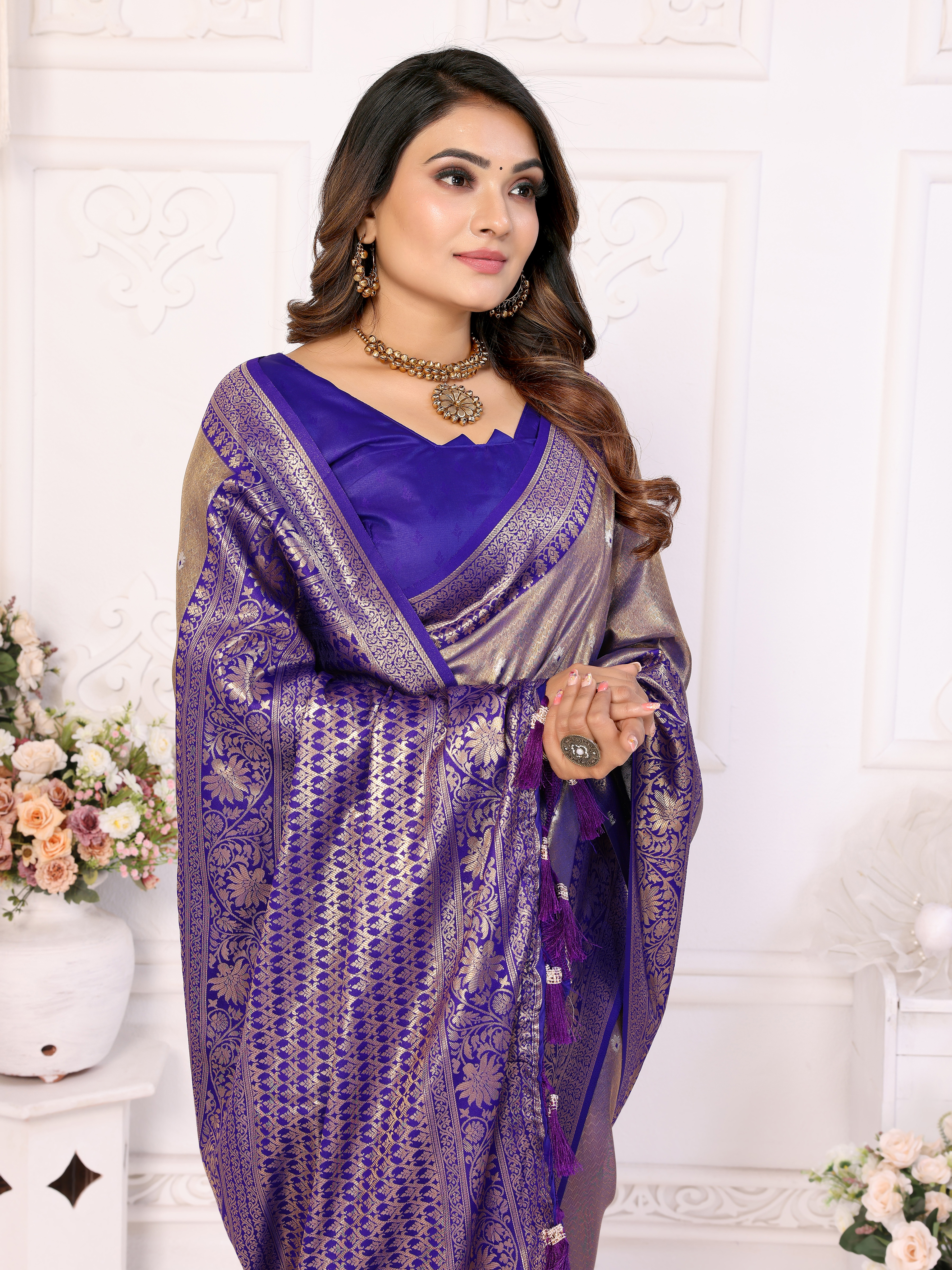 Embrace elegance with this designer Banarasi tissue saree by Indian Fashion Follower