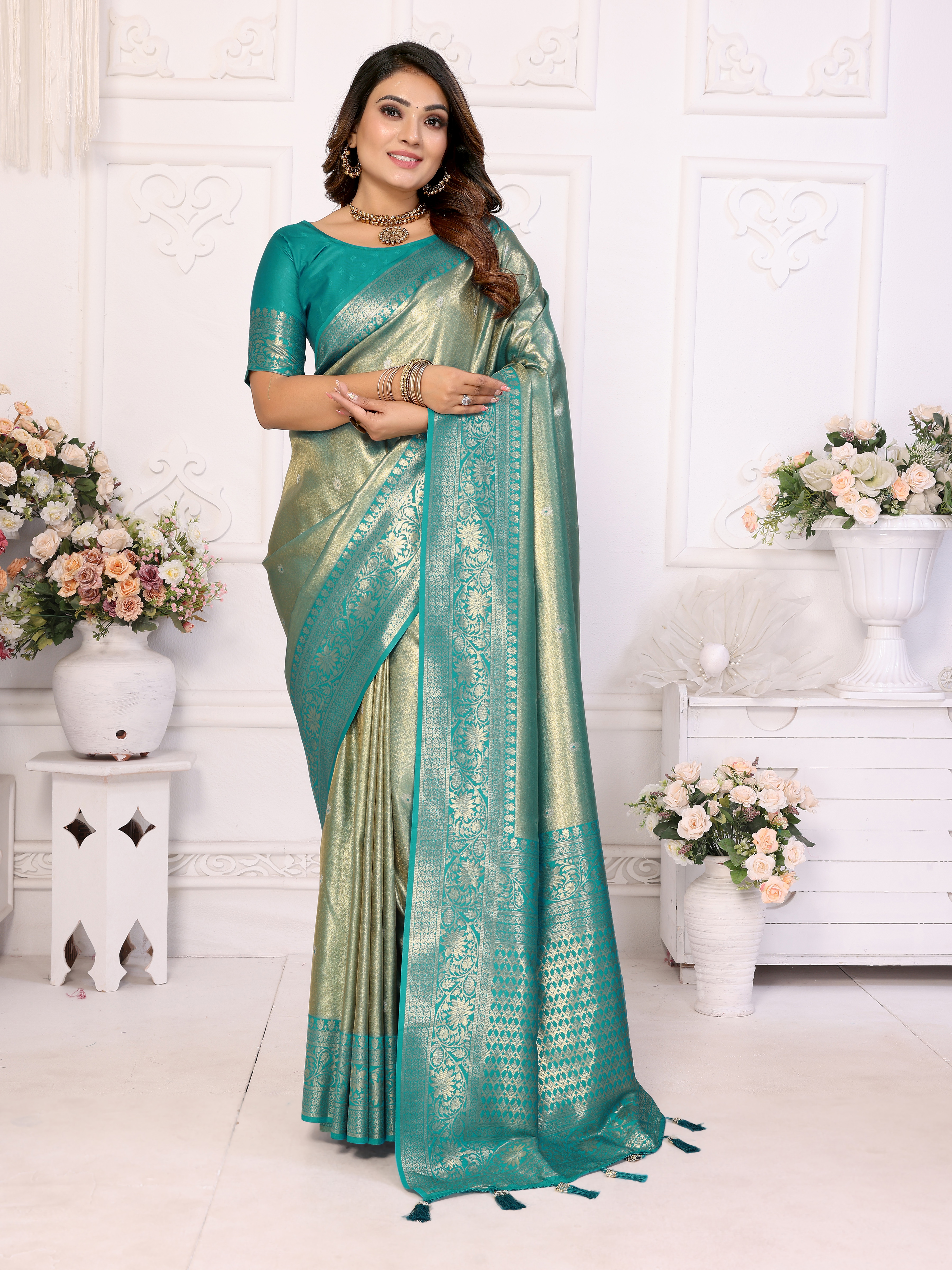 Drape yourself in elegance with this designer Banarasi tissue saree by Indian Fashion Follower