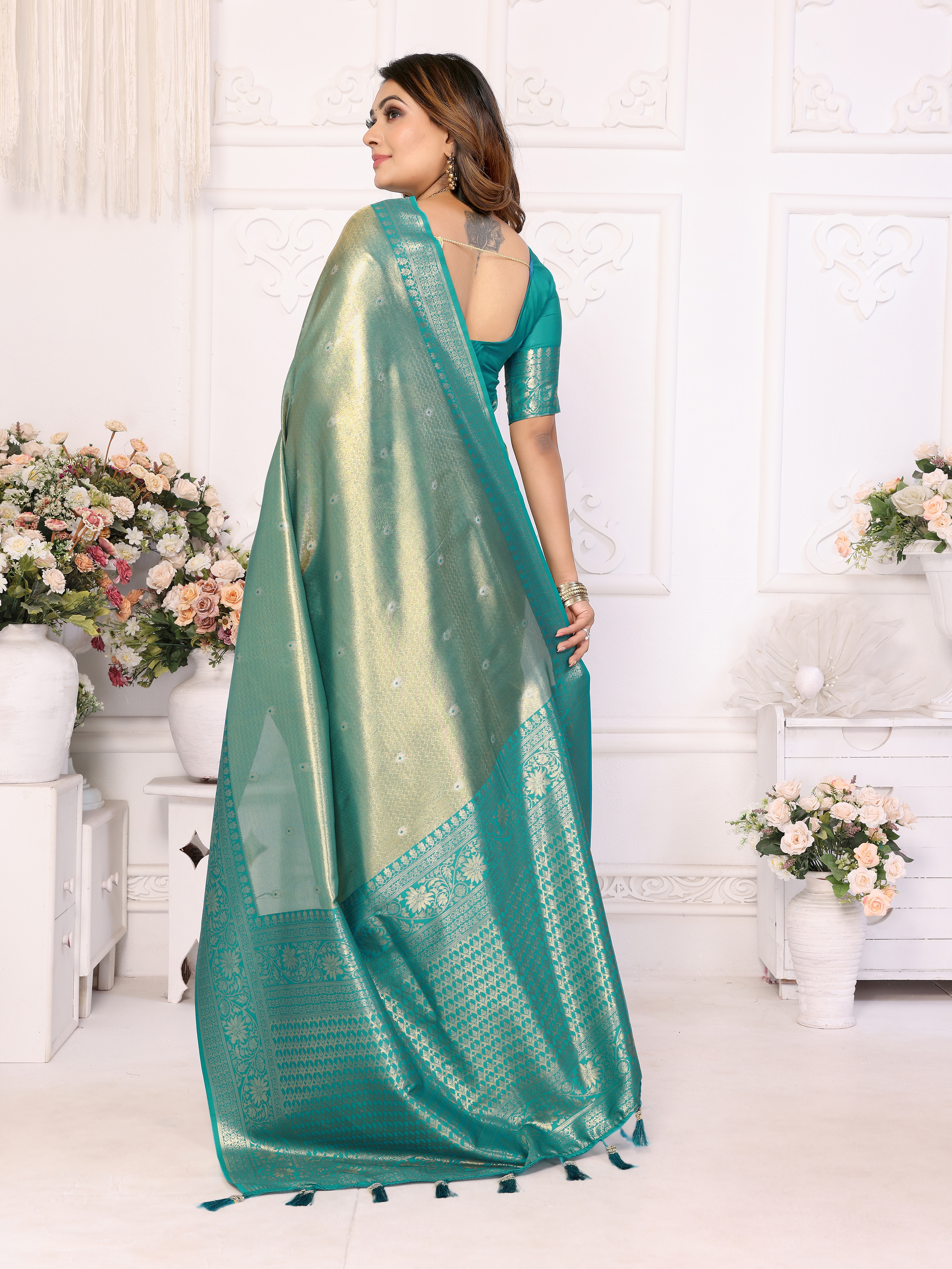 Drape yourself in elegance with this designer Banarasi tissue saree by Indian Fashion Follower