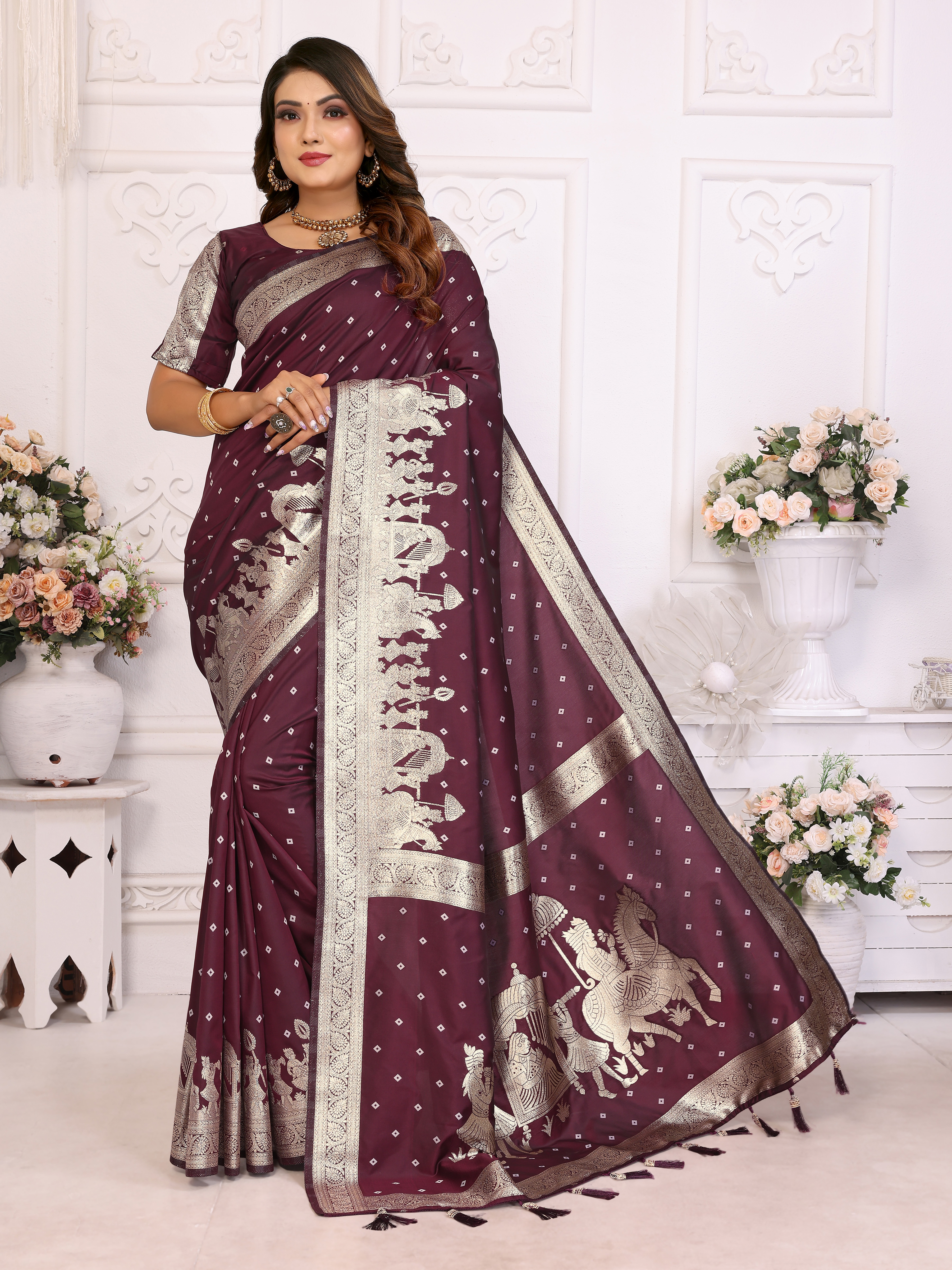 Drape yourself in elegance with this rich brown Kochi silk saree