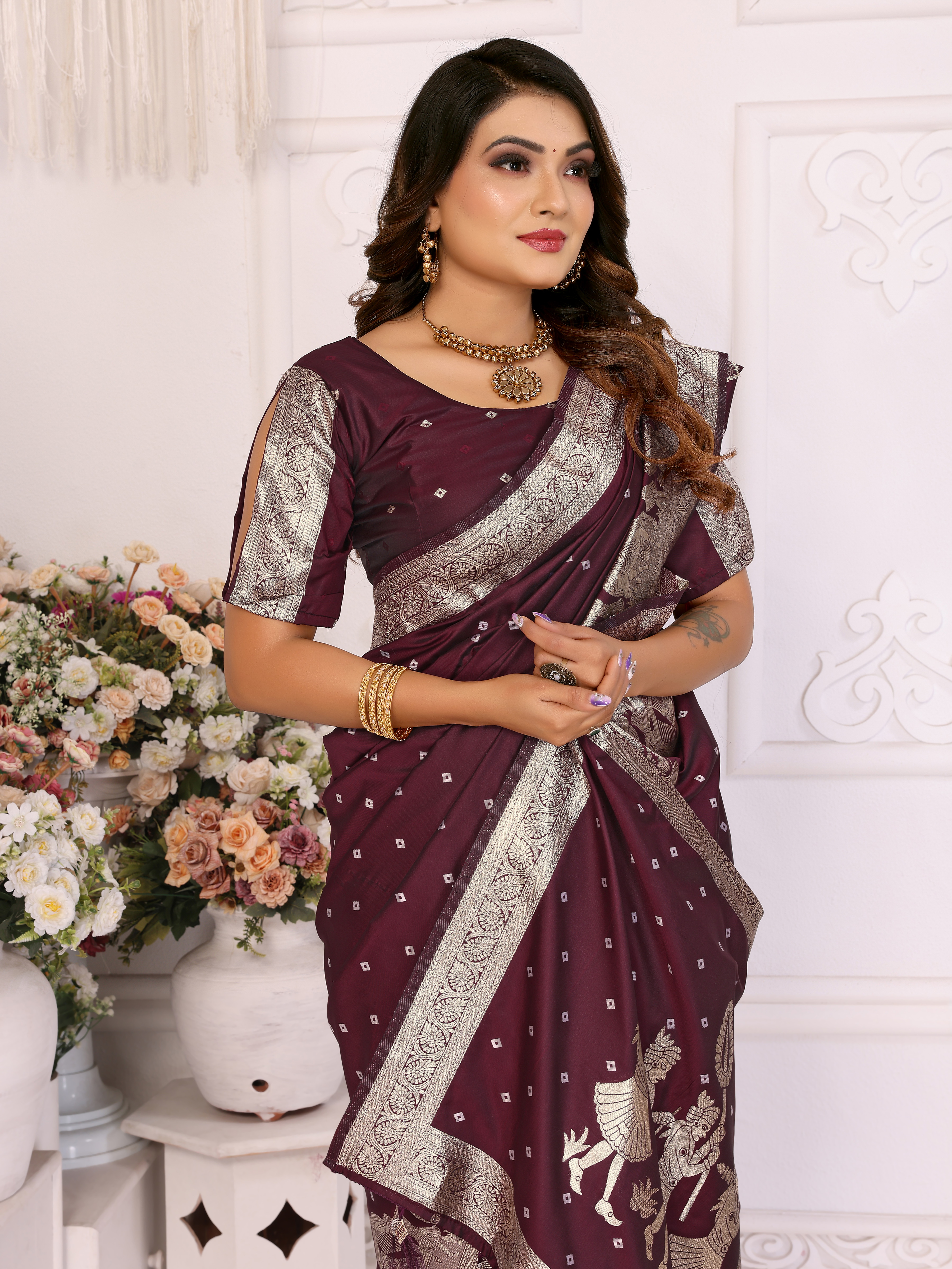Drape yourself in elegance with this rich brown Kochi silk saree
