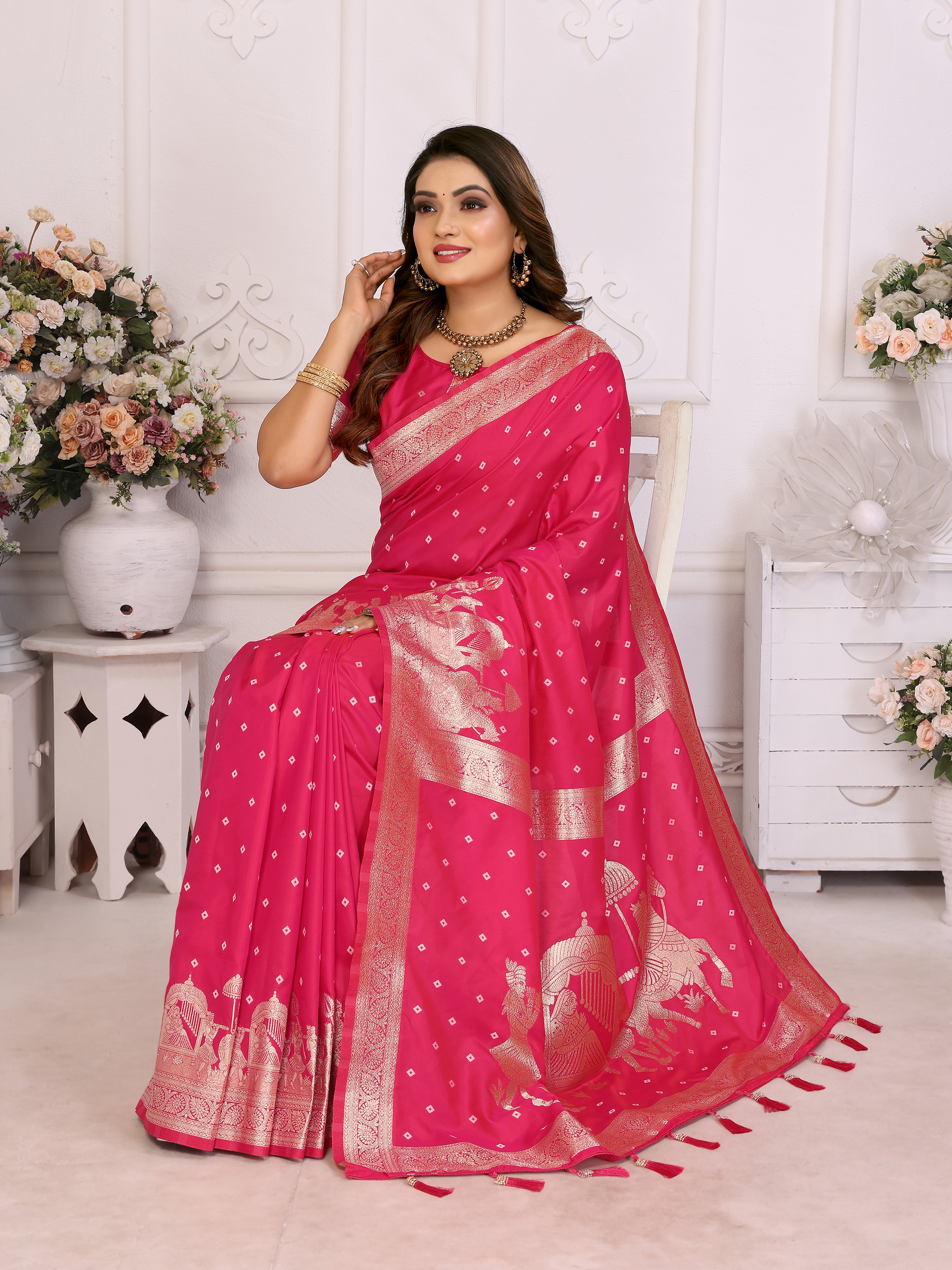 Graceful Pink Kochi Silk Saree with Exquisite Barat Woven Work