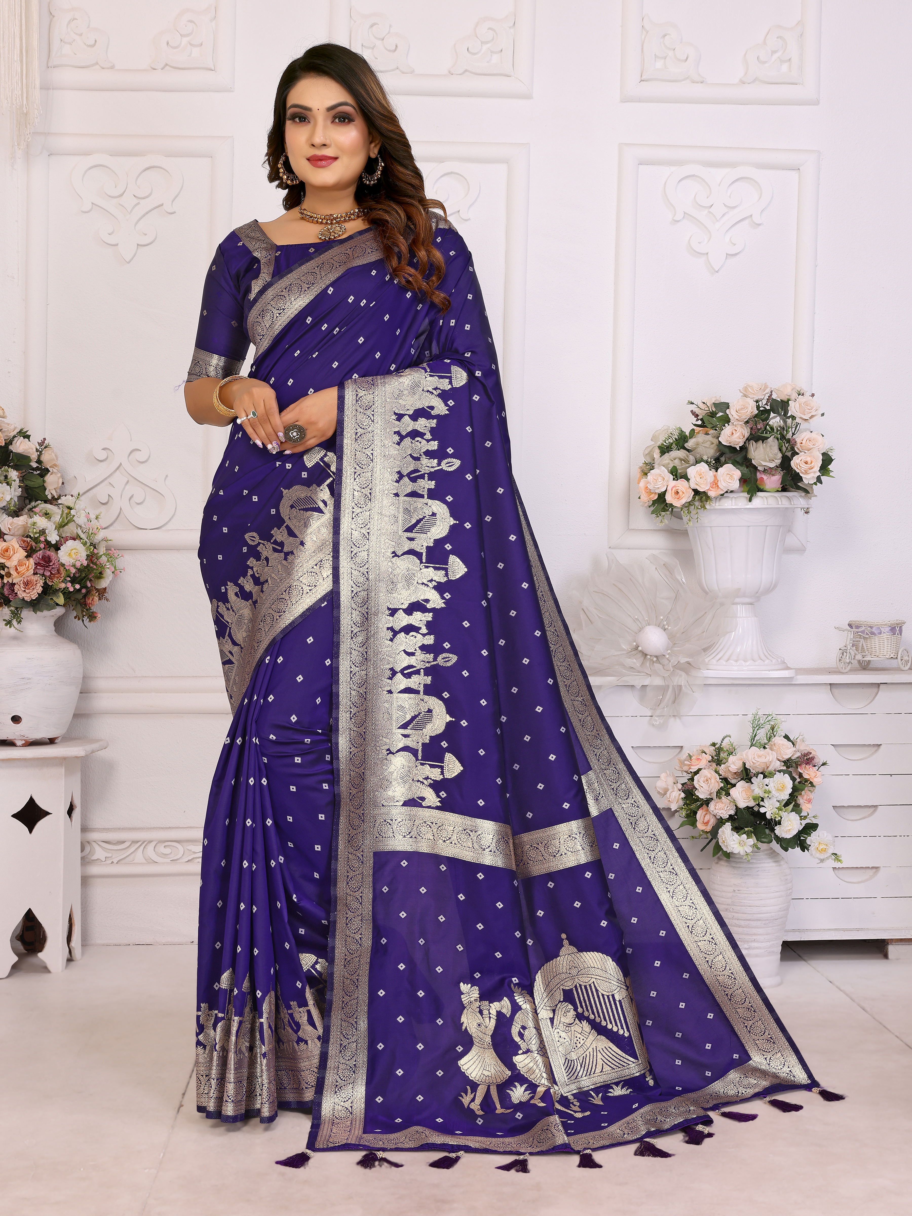 Regal Violet Kochi Silk Saree with Intricate Barat Woven Work