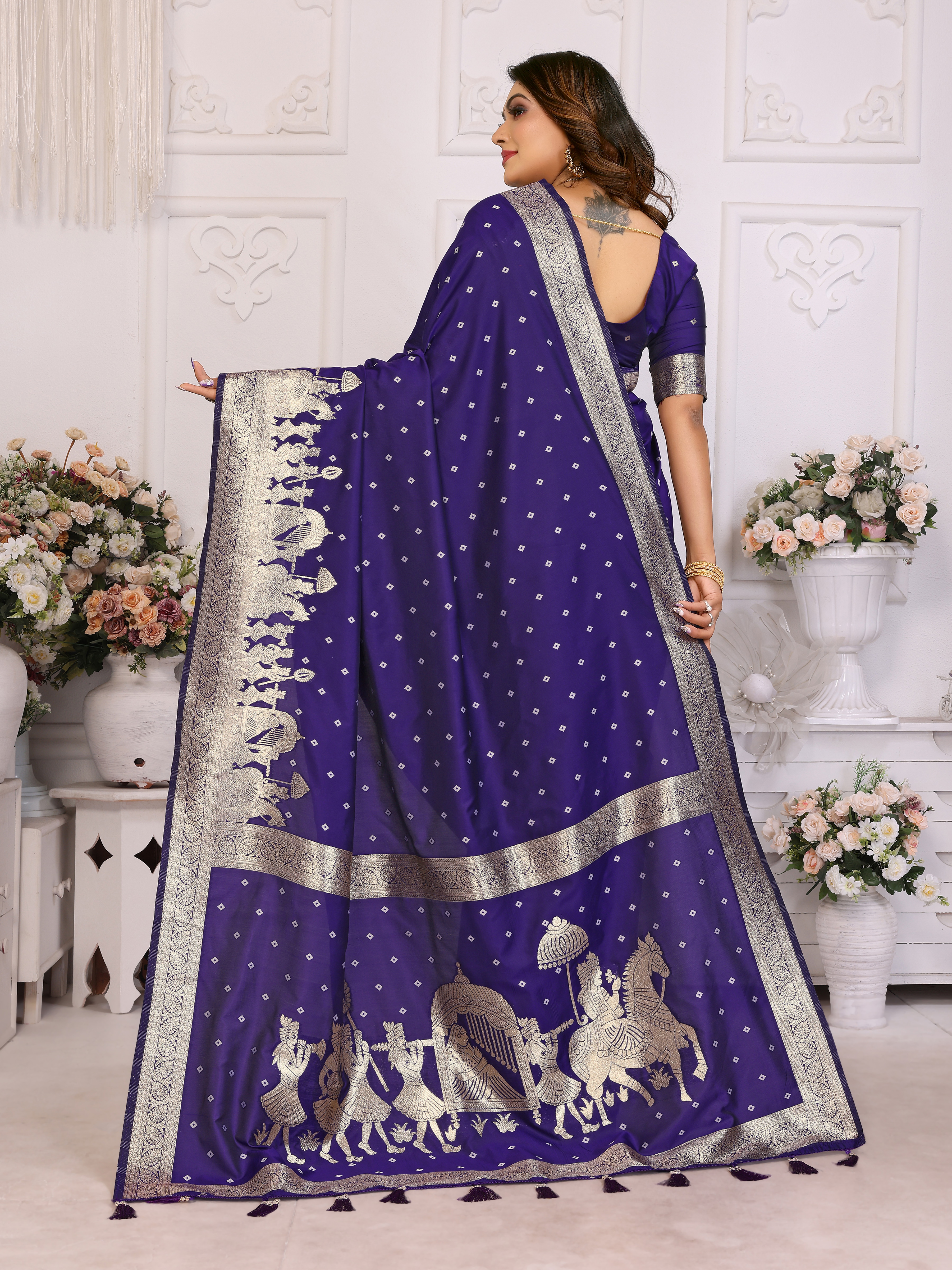 Regal Violet Kochi Silk Saree with Intricate Barat Woven Work 