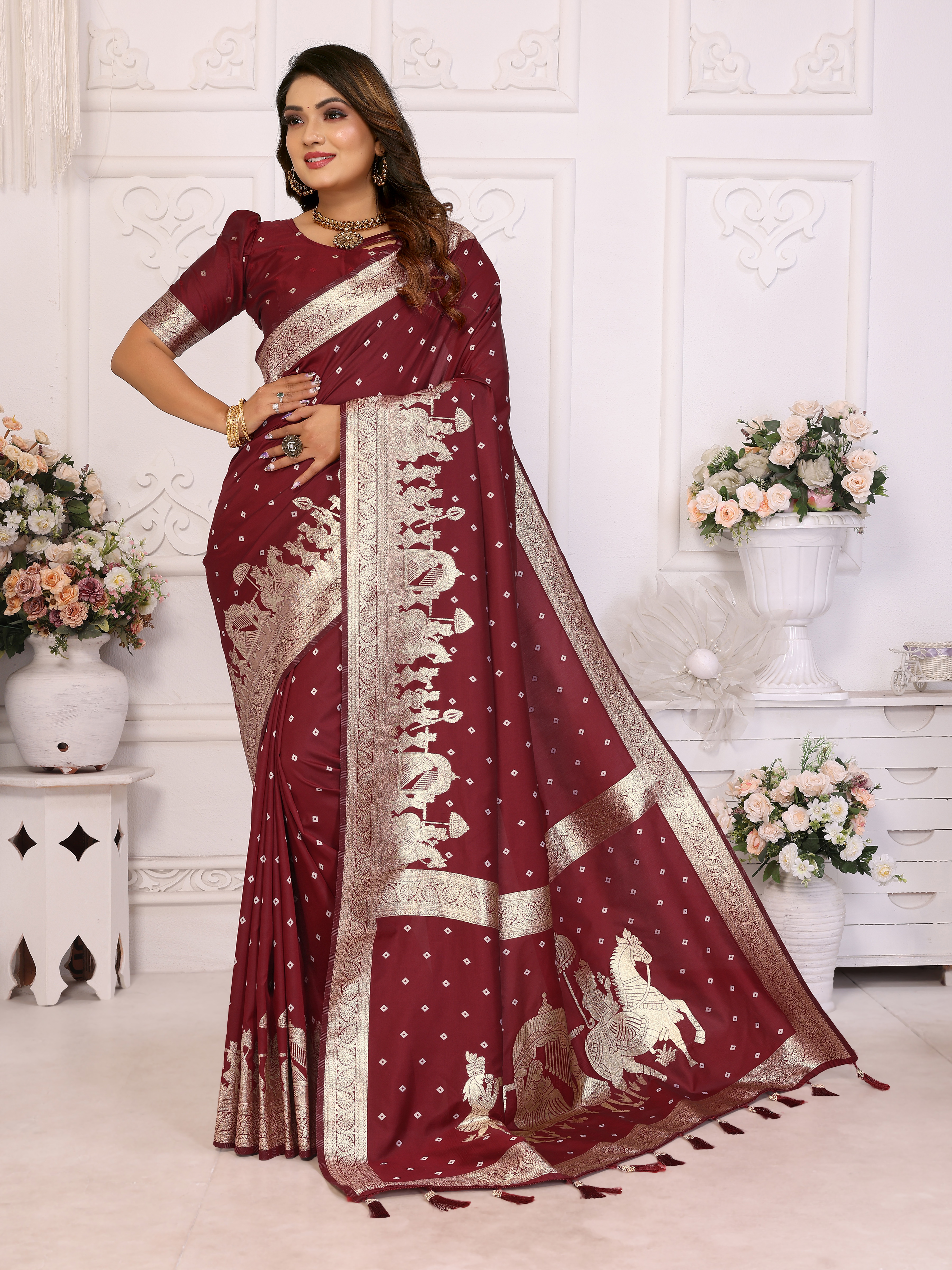 Indulge in elegance with this coffee brown Kochi silk saree