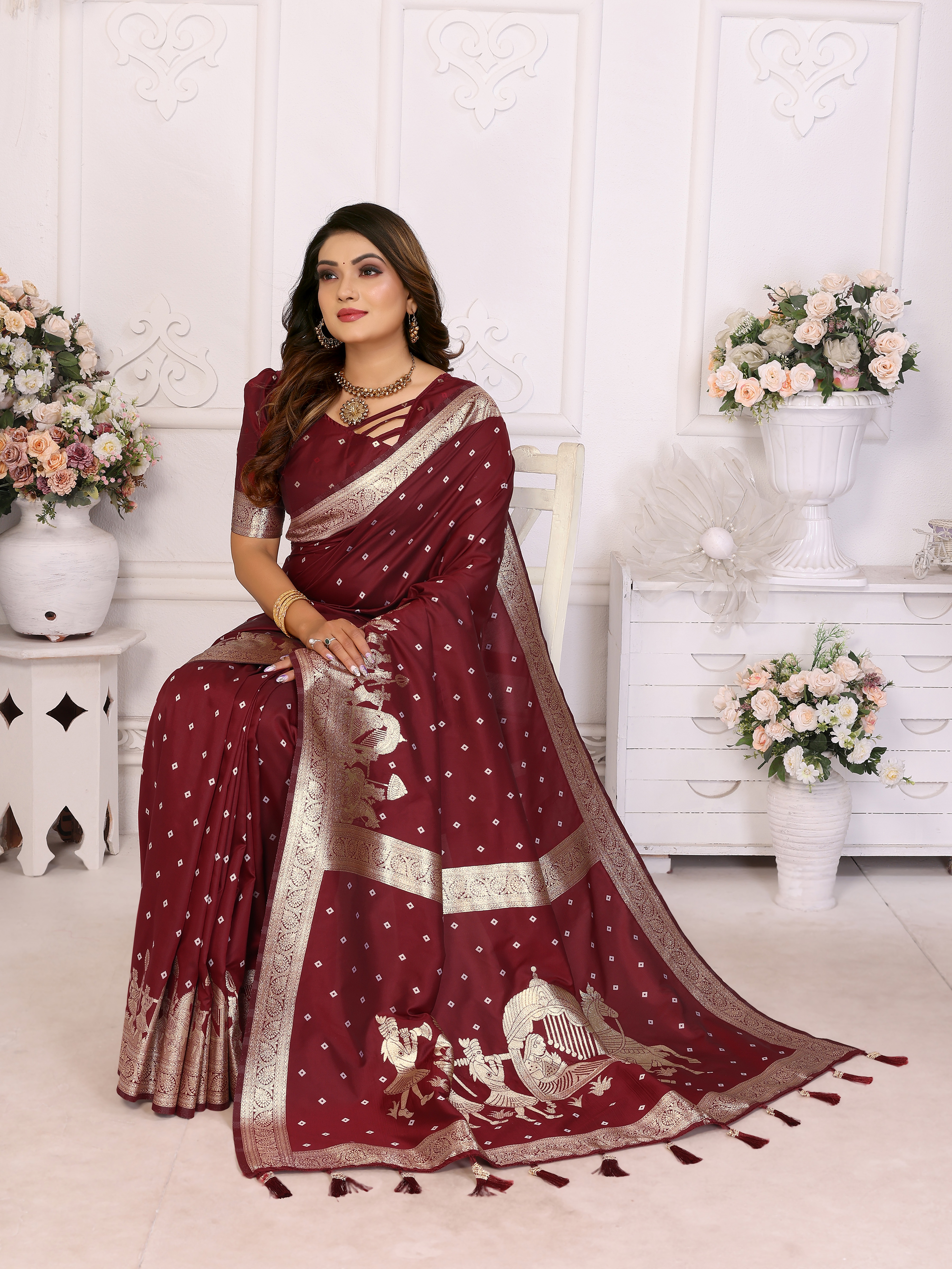 Indulge in elegance with this coffee brown Kochi silk saree