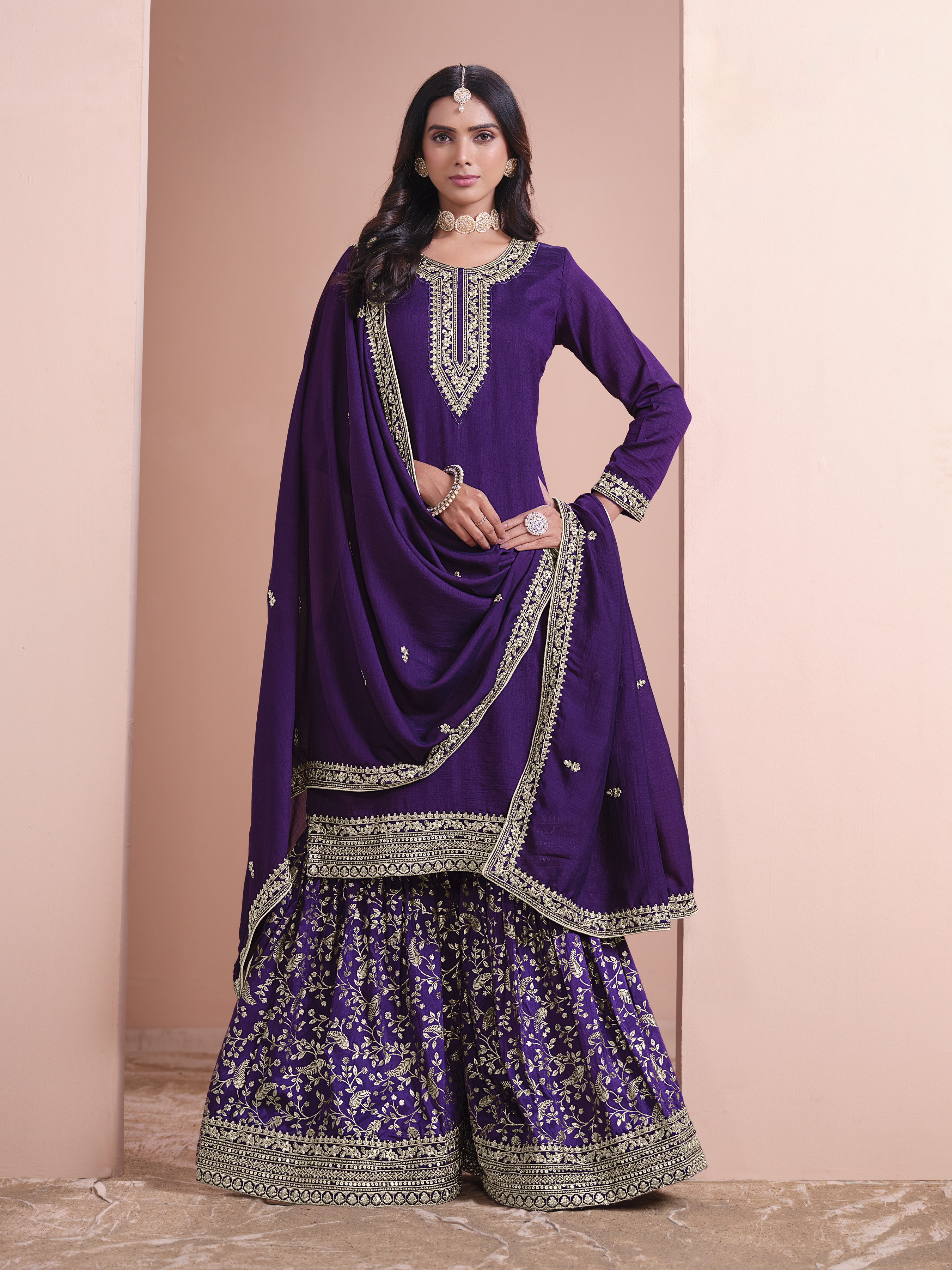 Celebrate Eid in style with this stunning violet palazzo suit