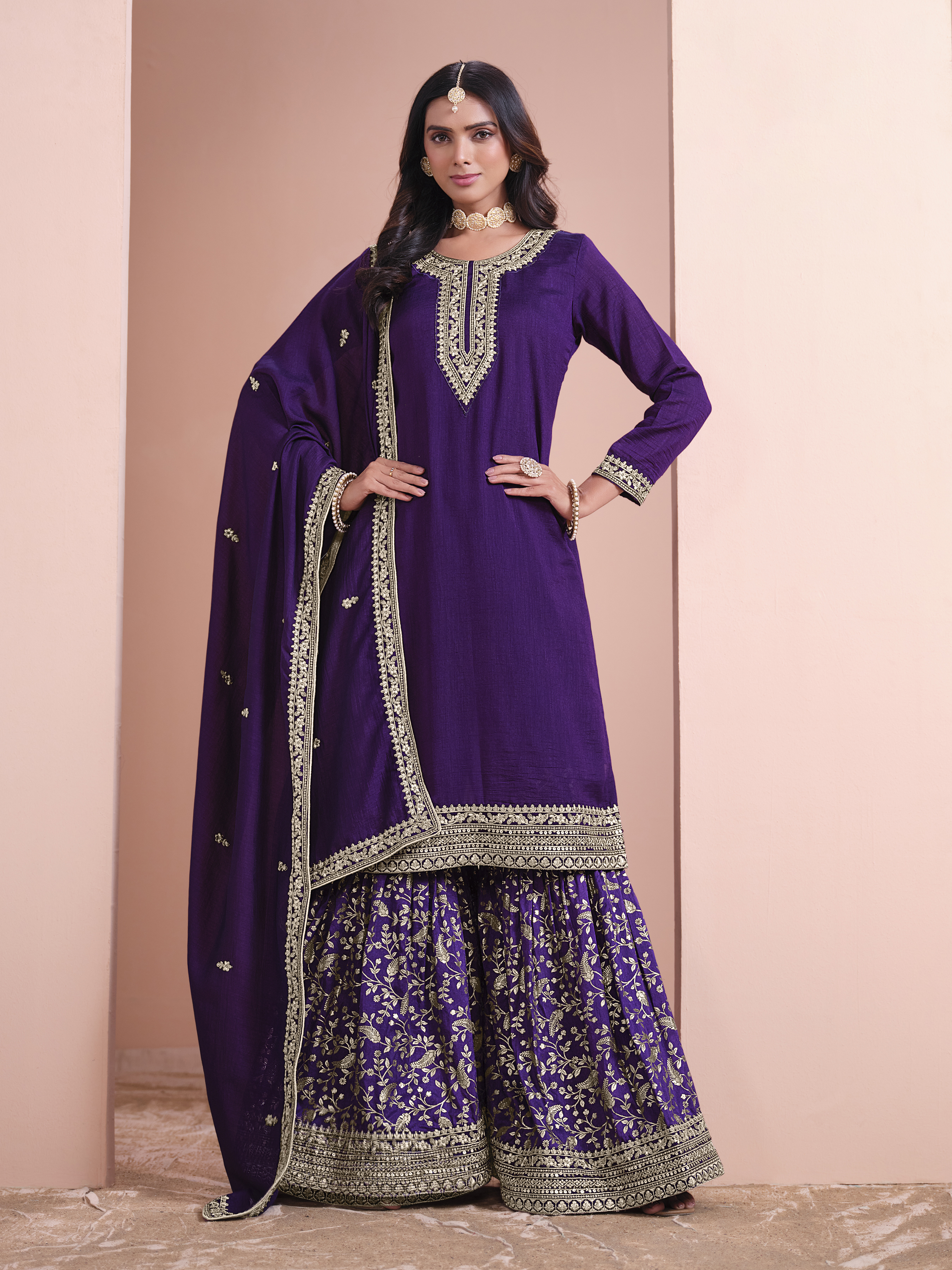 Celebrate Eid in style with this stunning violet palazzo suit