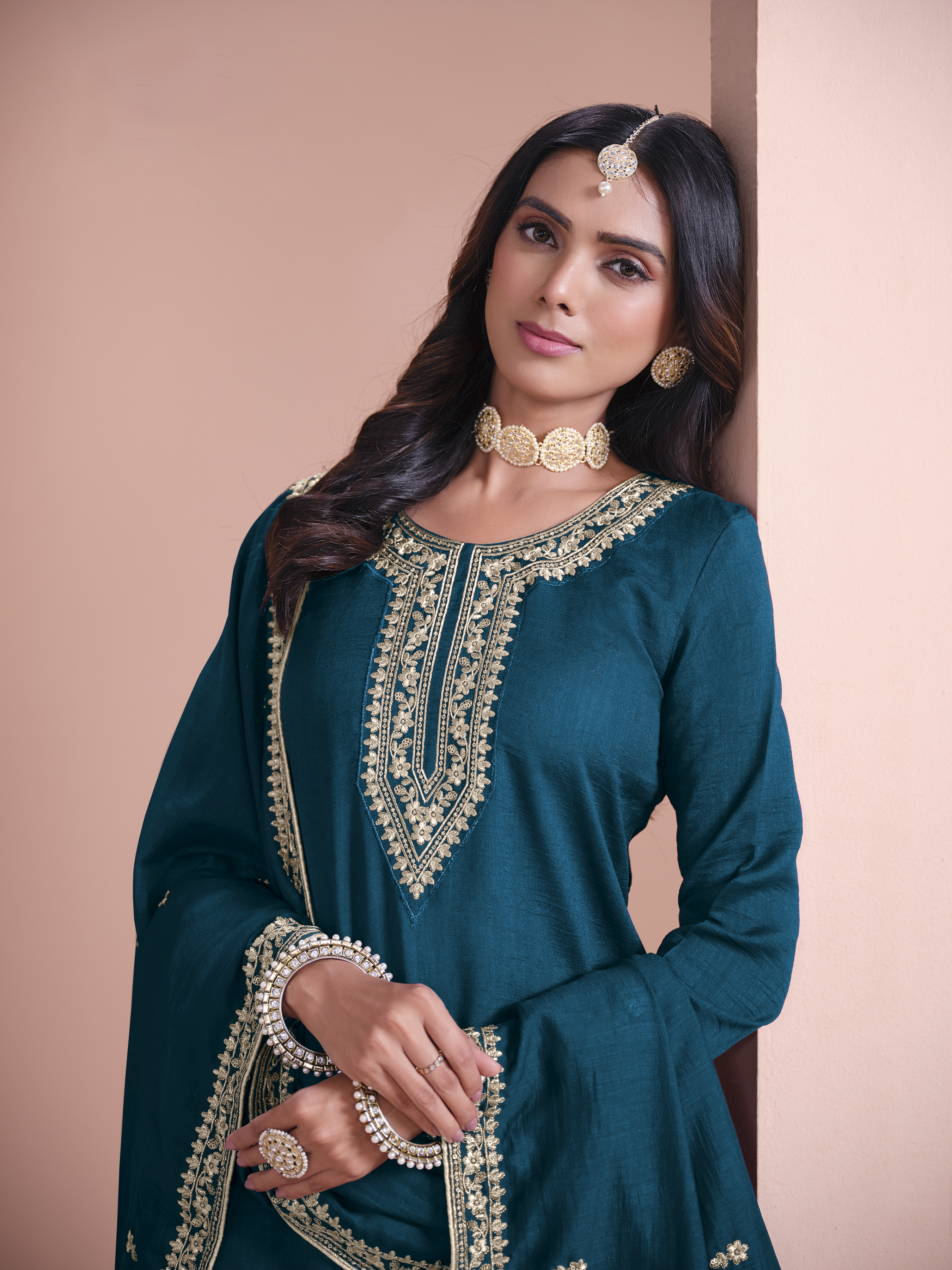 Celebrate Eid in style with this exquisite teal blue palazzo suit
