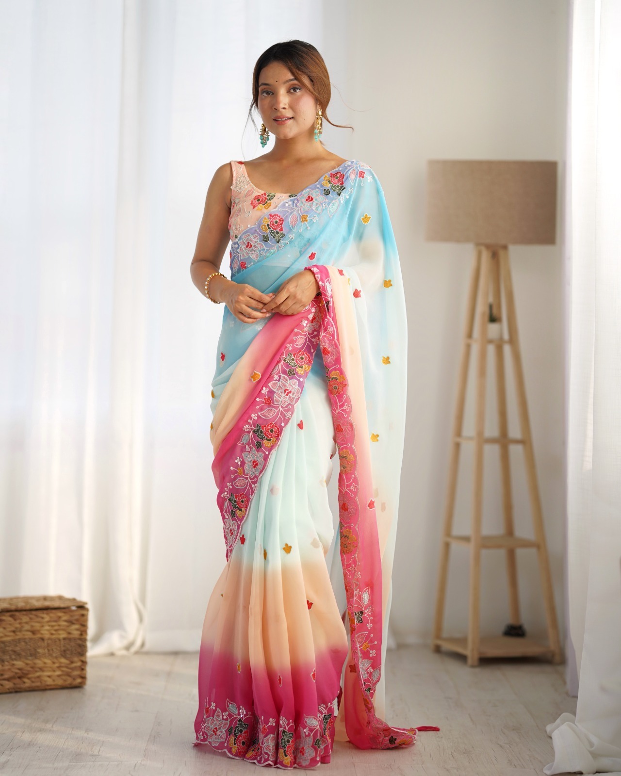 Drape yourself in sheer elegance with this exquisite sky blue saree