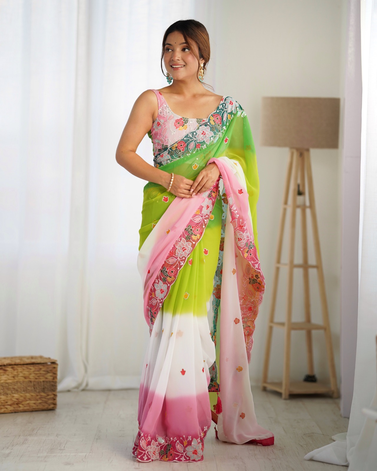 Step into elegance with this stunning green saree