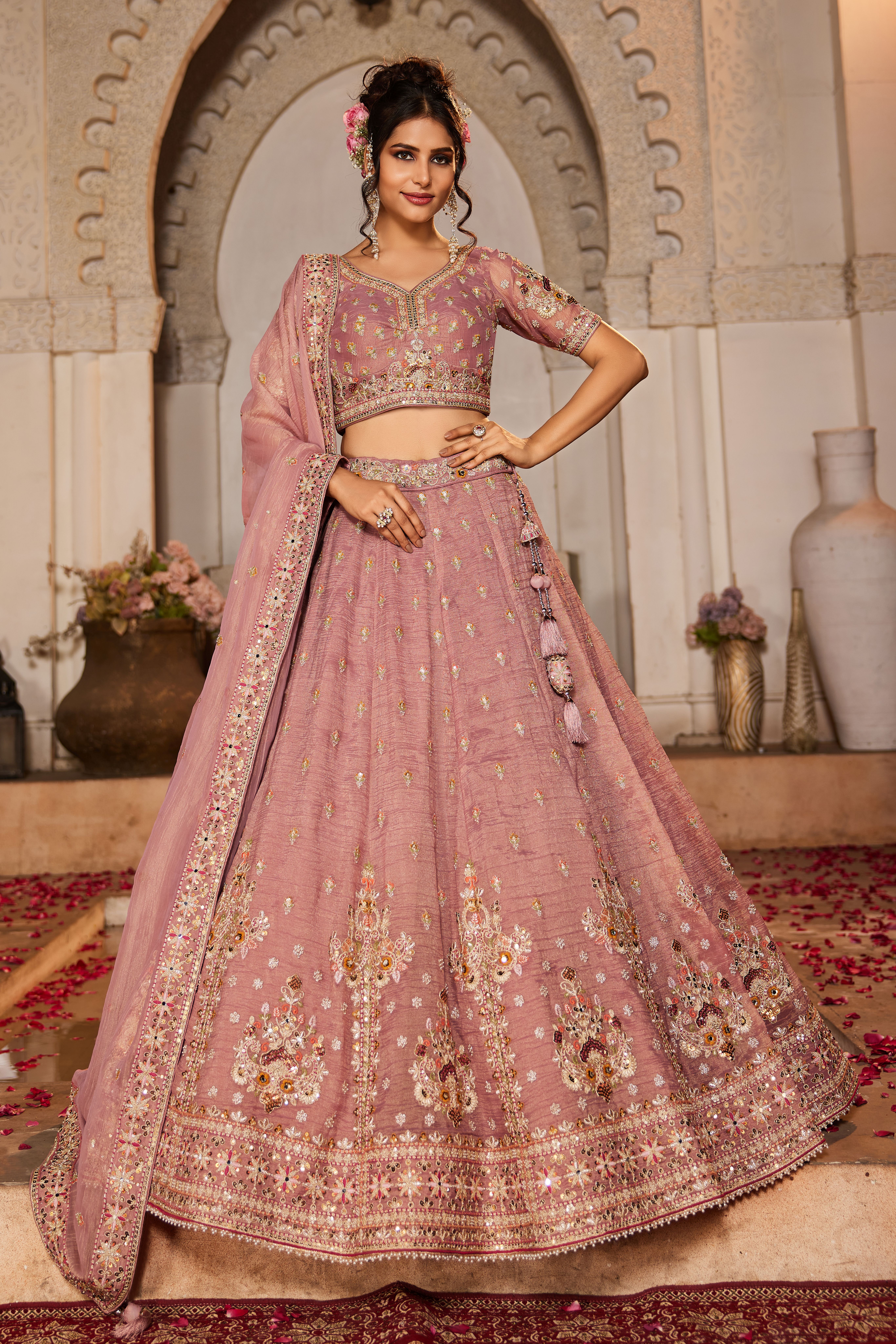 Steal the spotlight at any wedding celebration with this Attractive Partywear Pink Designer Lehenga and Choli