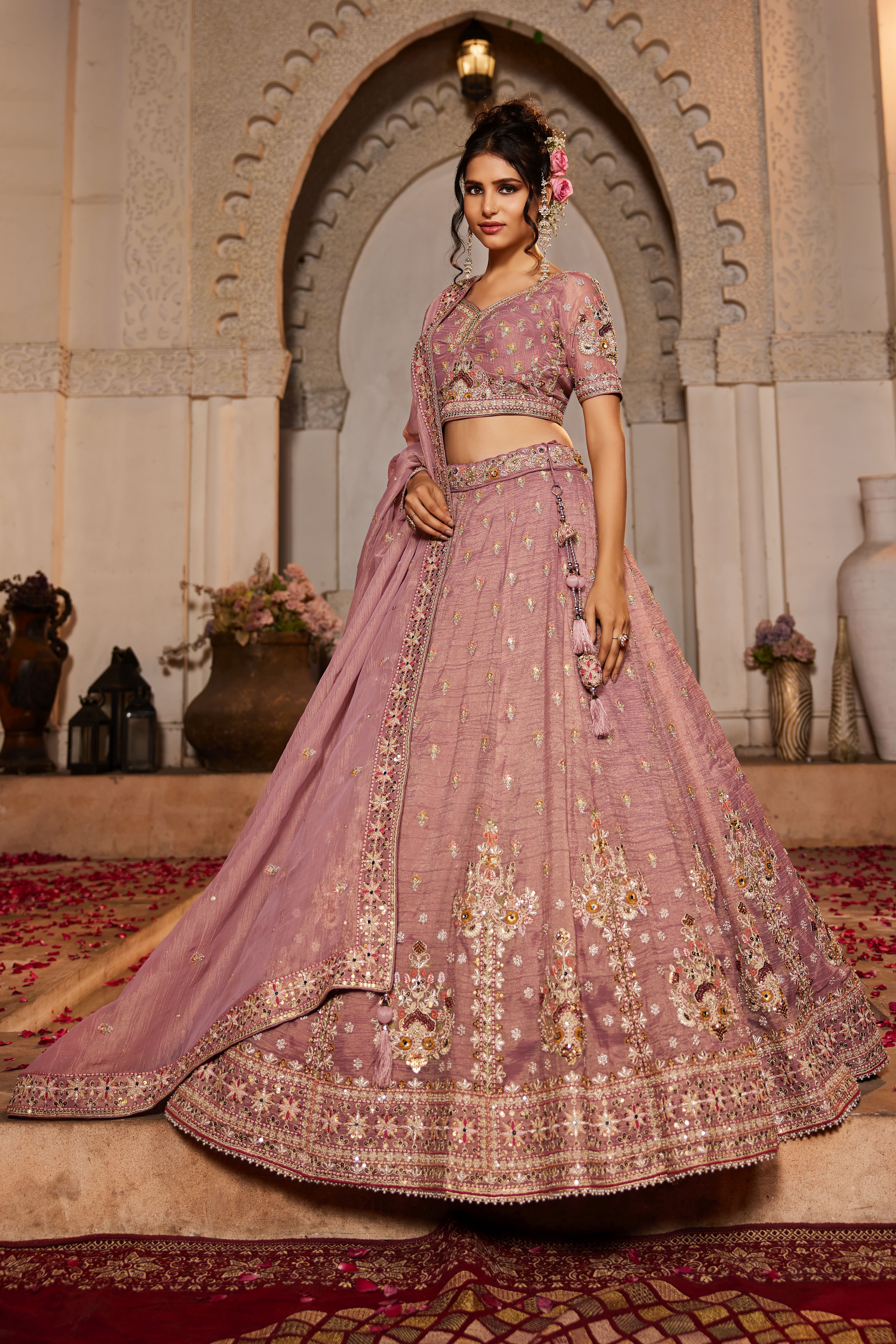 Steal the spotlight at any wedding celebration with this Attractive Partywear Pink Designer Lehenga and Choli