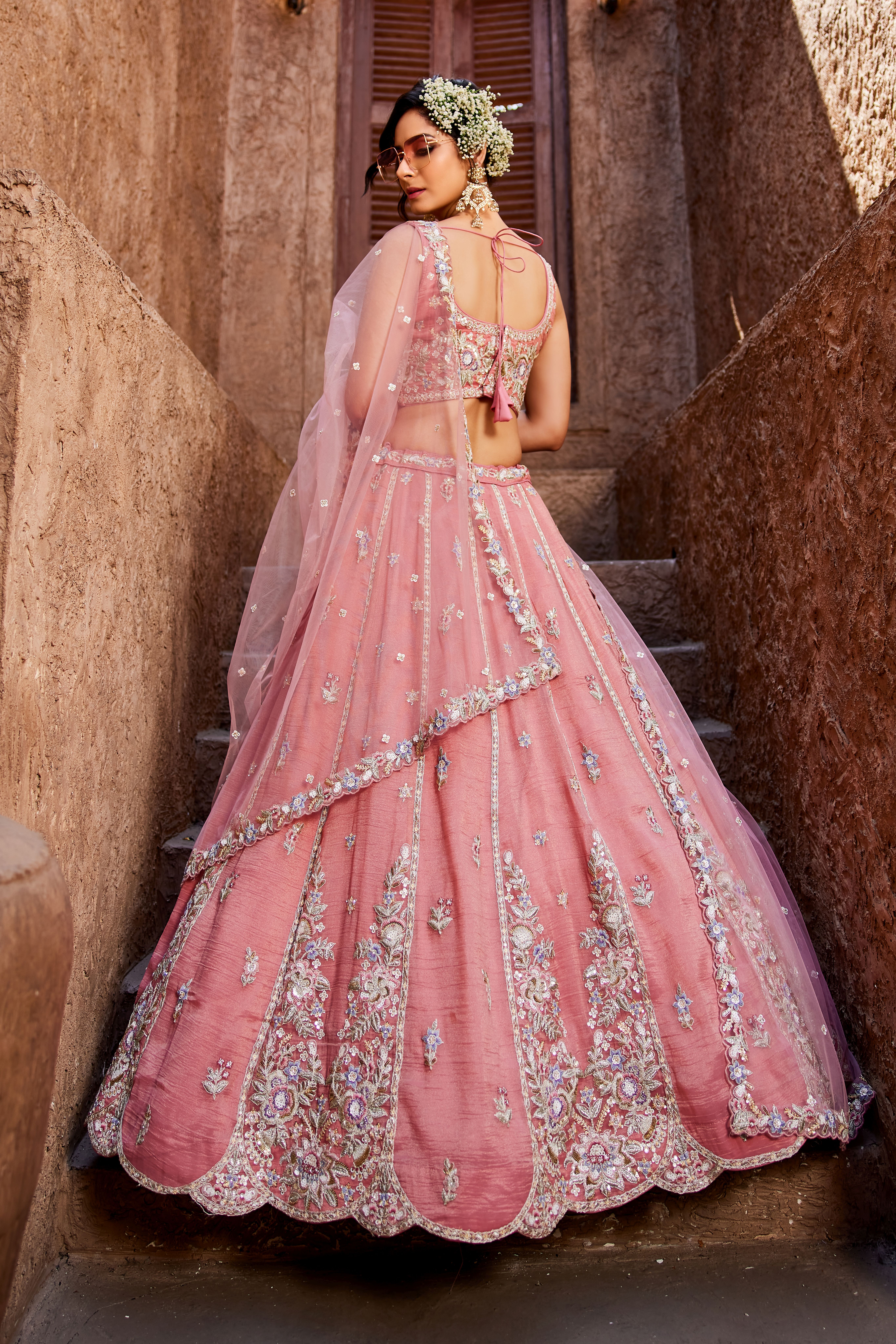 Make a graceful statement with this exquisite Pink Designer Lehenga