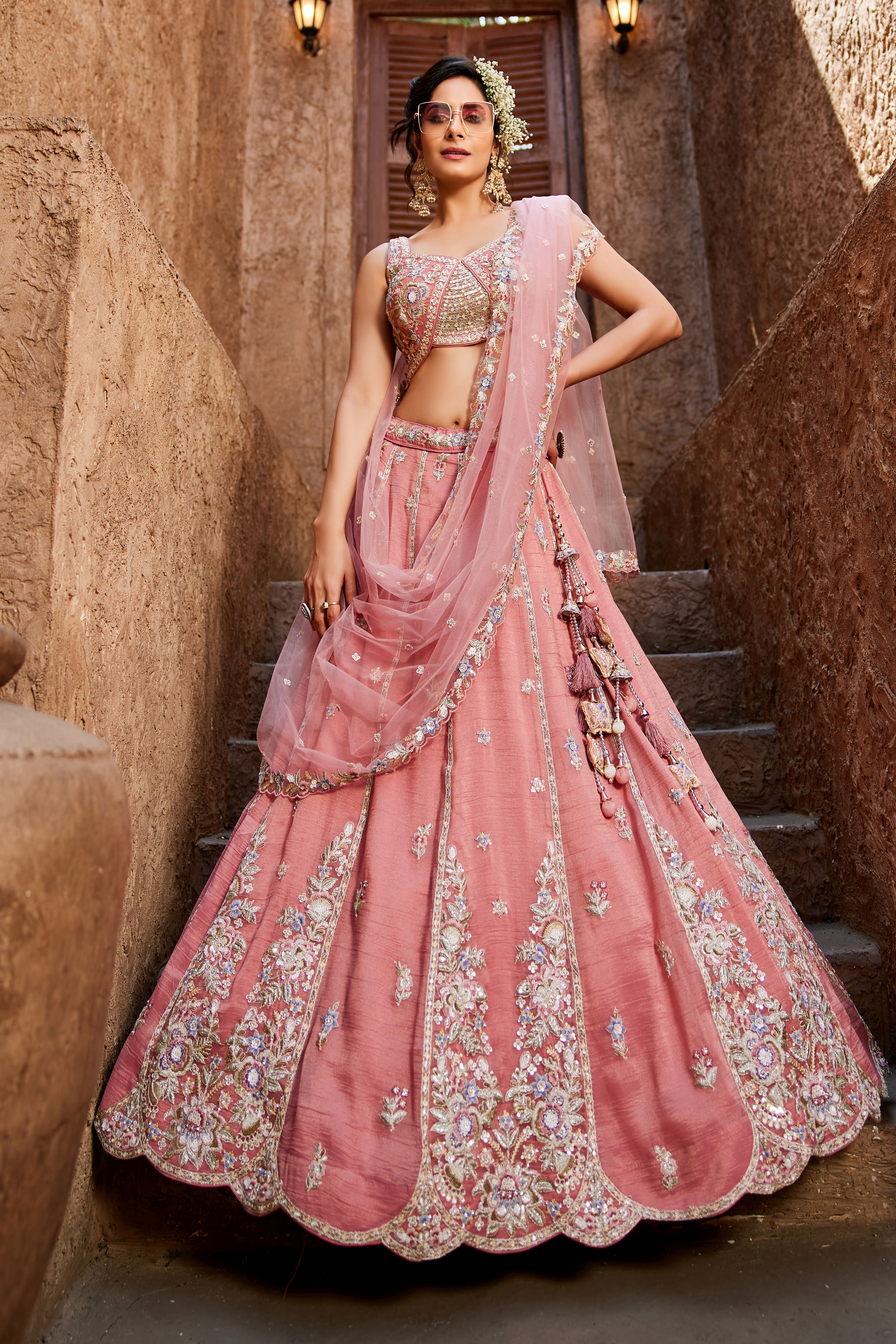 Make a graceful statement with this exquisite Pink Designer Lehenga
