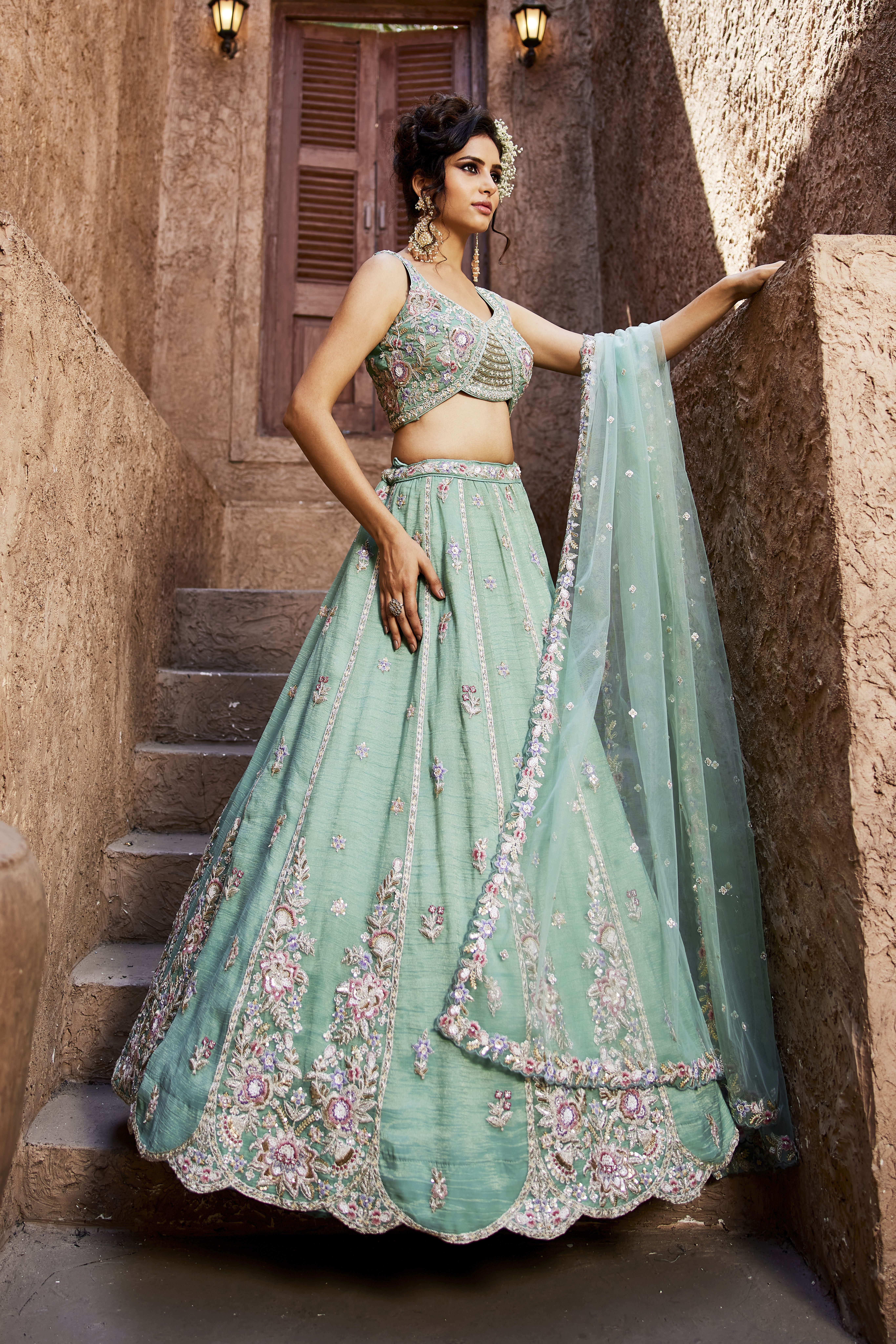 Step into sophistication with this stunning Sea Green Designer Lehenga