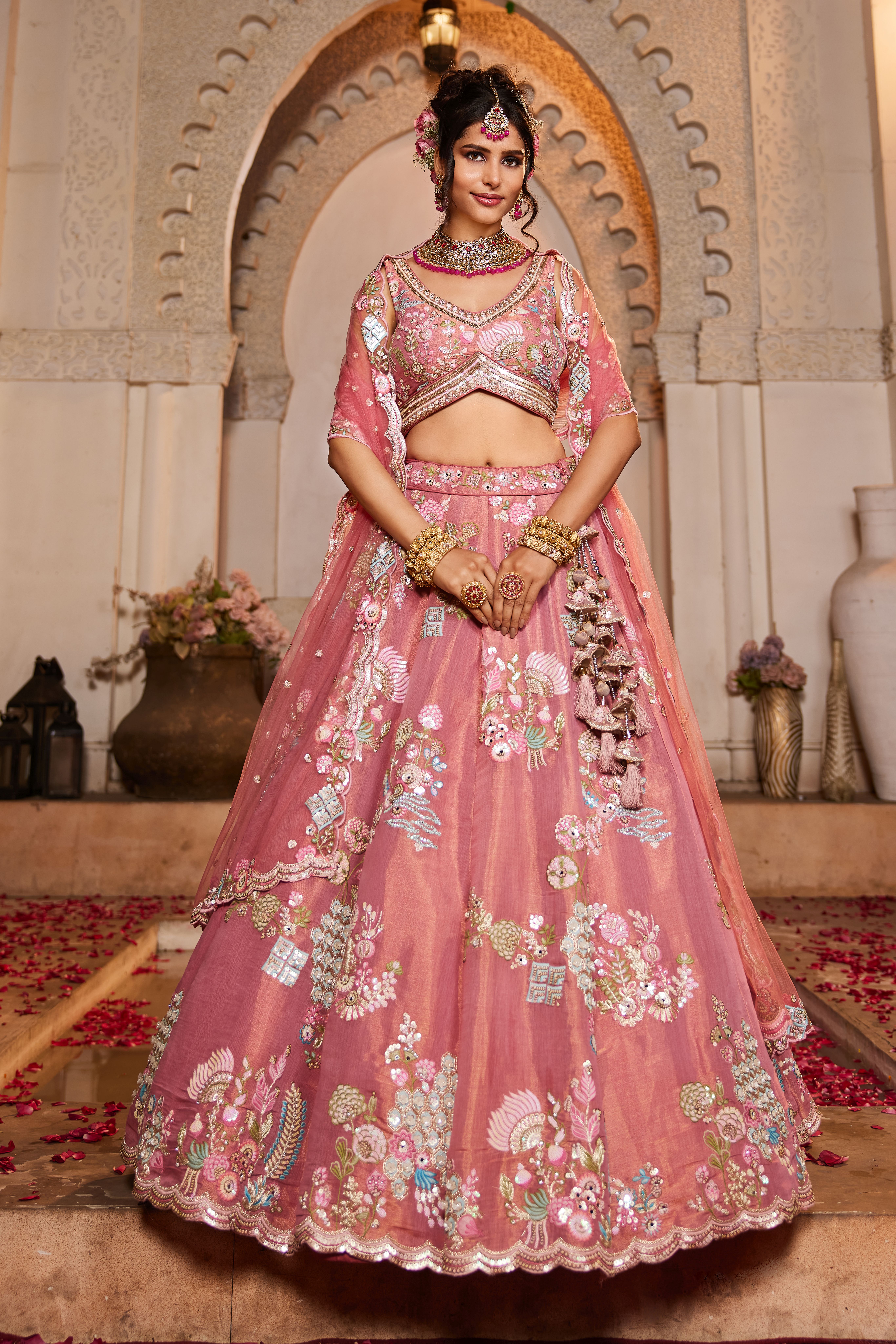 Radiate elegance in this stunning Pink Designer Lehenga