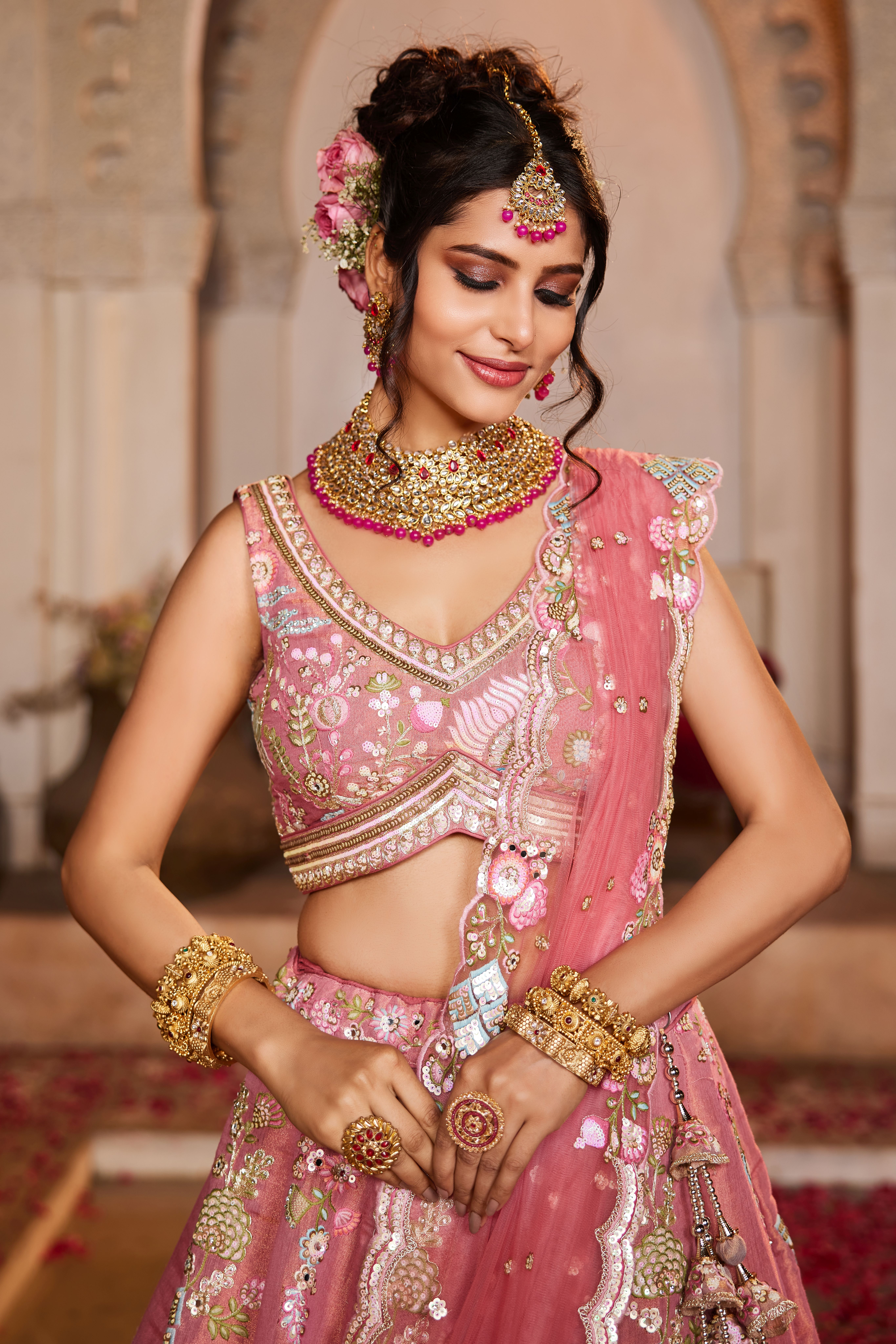 Radiate elegance in this stunning Pink Designer Lehenga