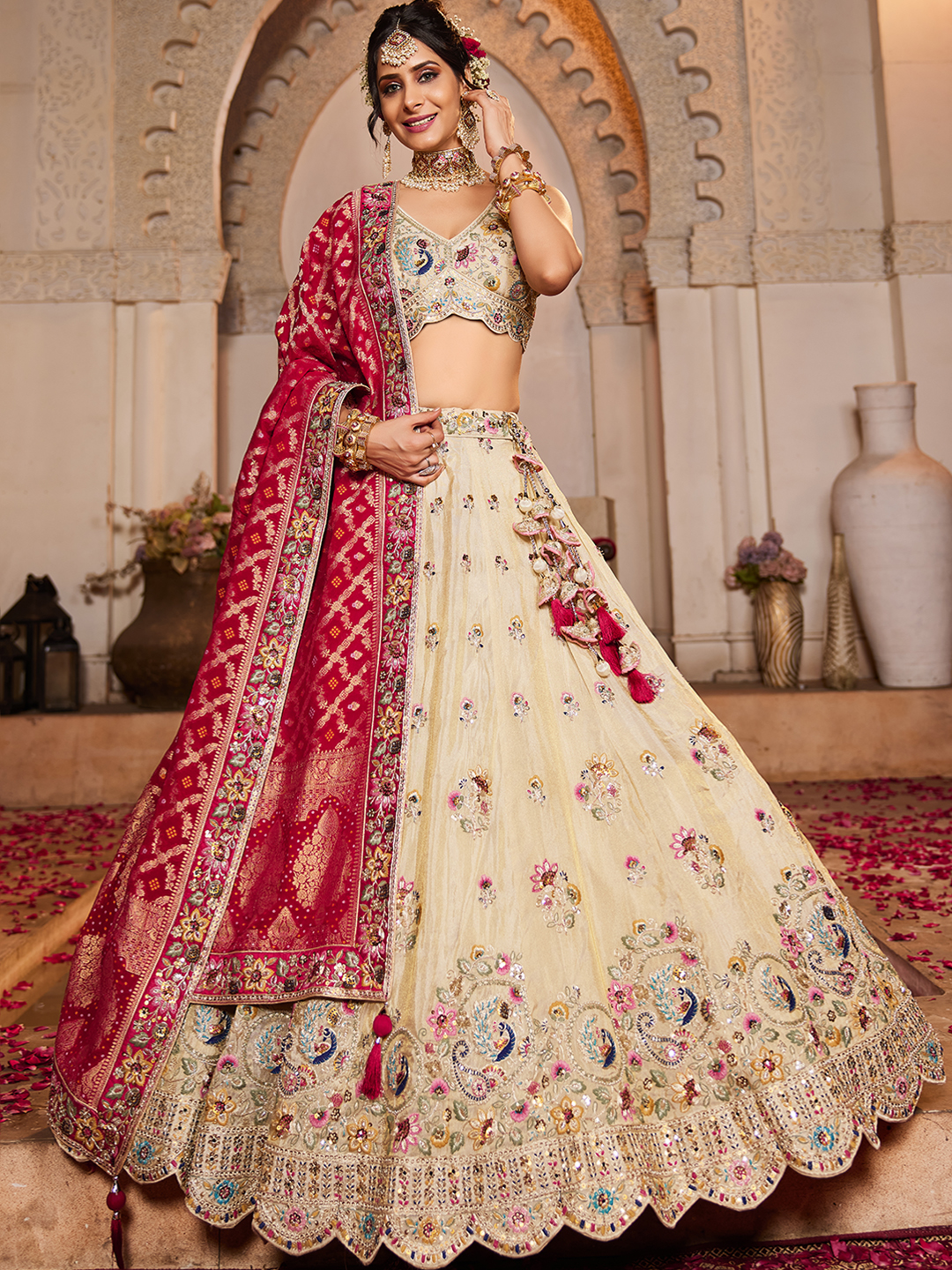 Elevate your ethnic style with this elegant cream lehenga choli