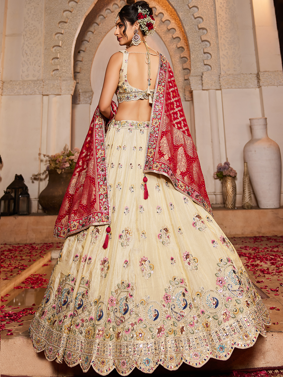 Elevate your ethnic style with this elegant cream lehenga choli