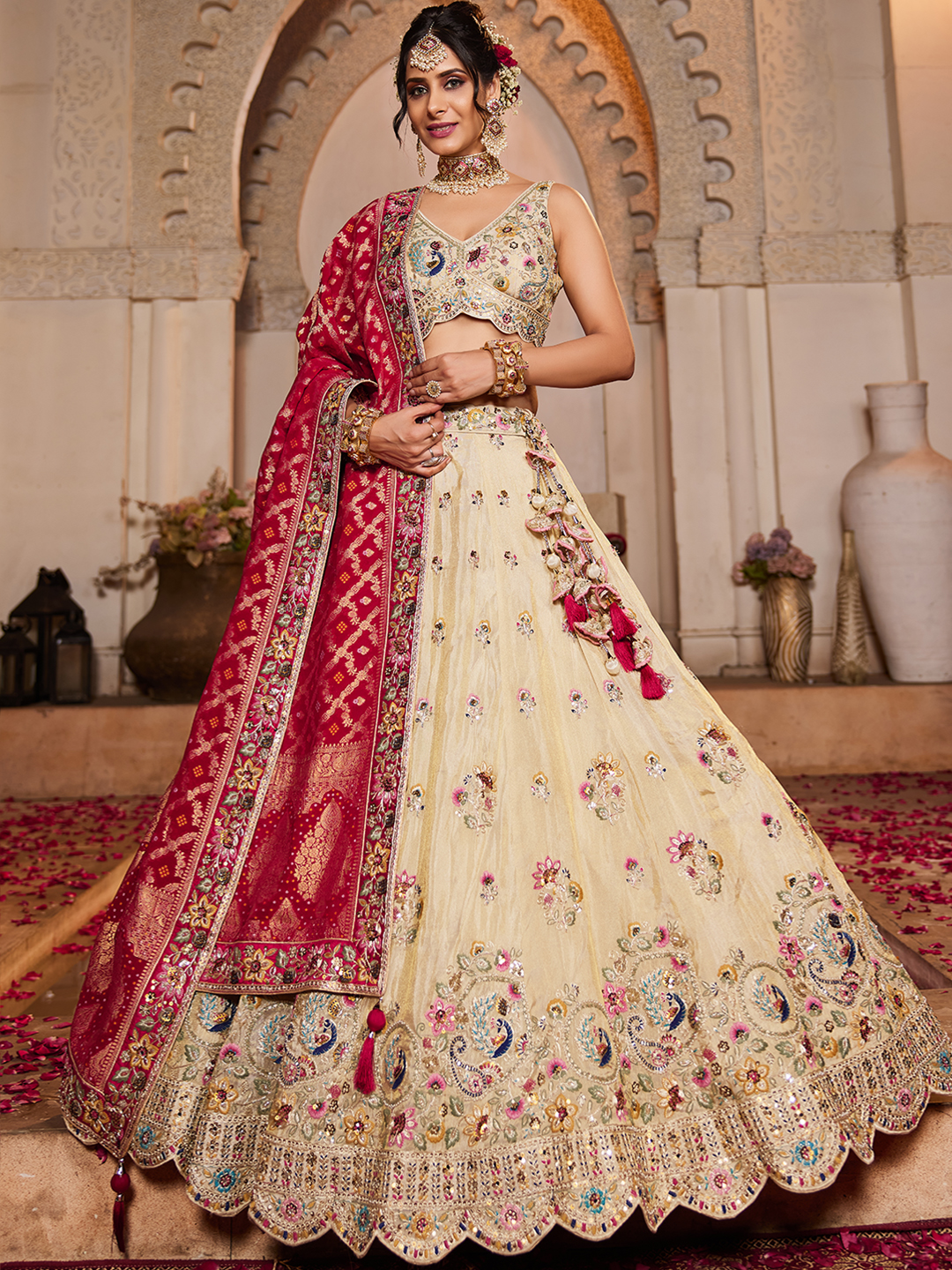 Elevate your ethnic style with this elegant cream lehenga choli