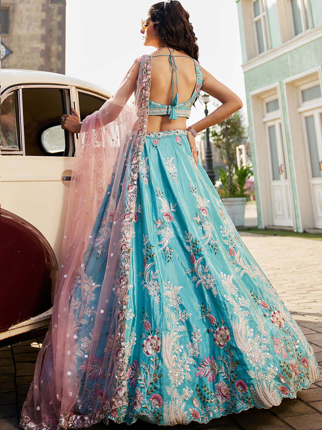 Mesmerizing Turquoise Wedding Lehenga with Elegant Peach Dupatta
