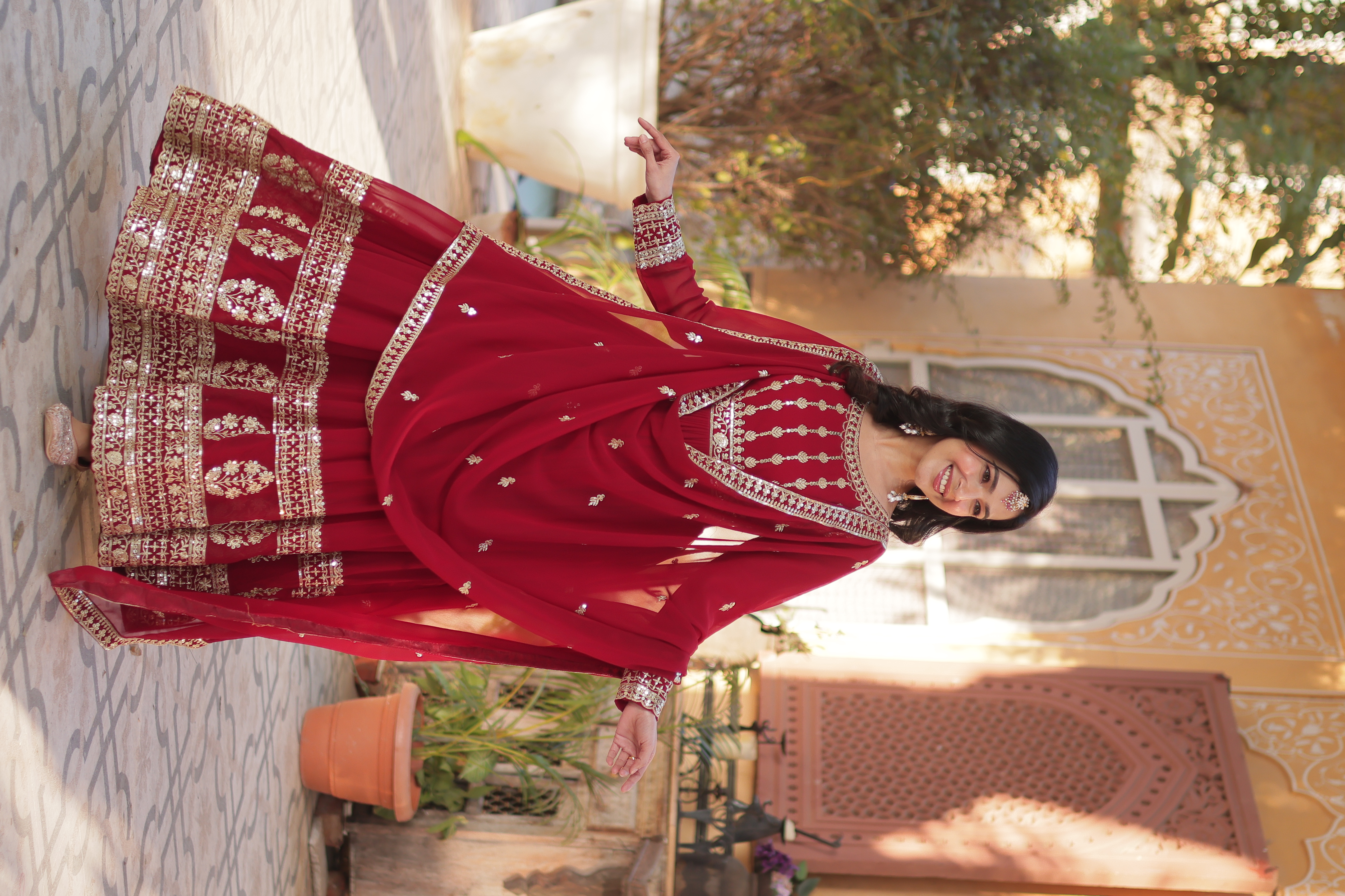 Step into elegance with this Maroon Faux Blooming Salwar Kameez