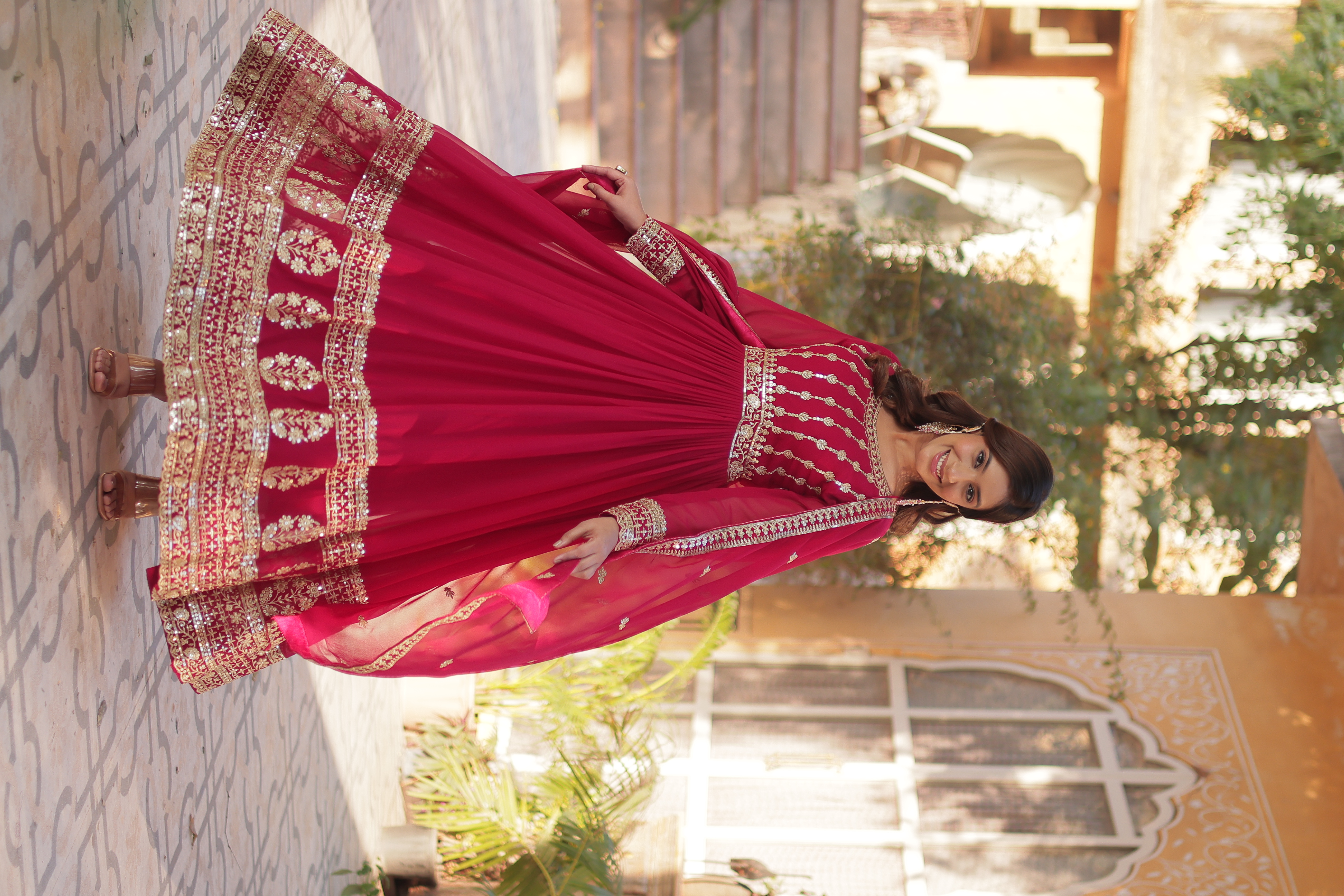 Pink Faux Blooming Salwar Kameez with Gown Look & Zari Embroidery