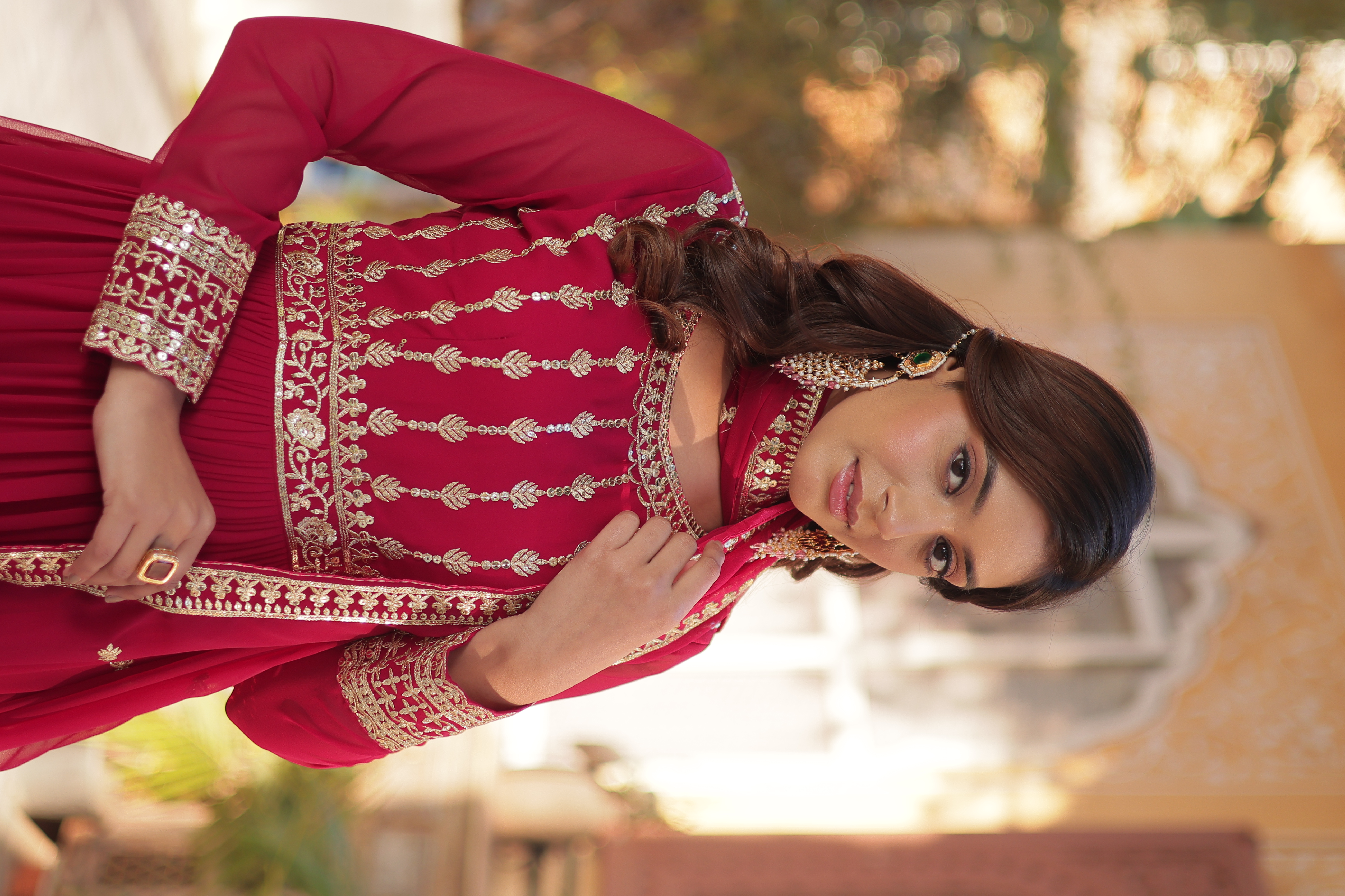 Pink Faux Blooming Salwar Kameez with Gown Look & Zari Embroidery