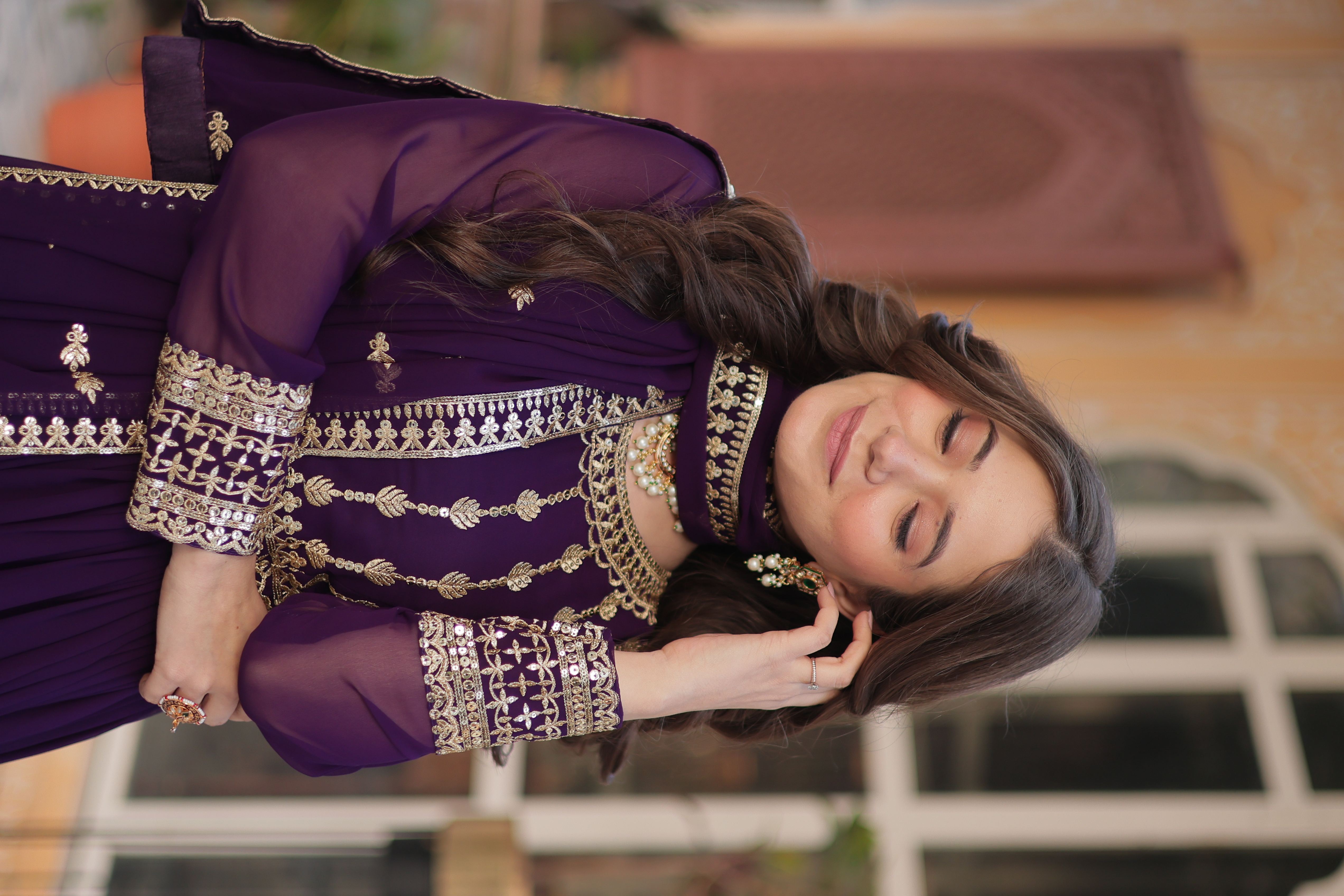 Embrace timeless elegance with this Purple Faux Blooming Salwar Kameez