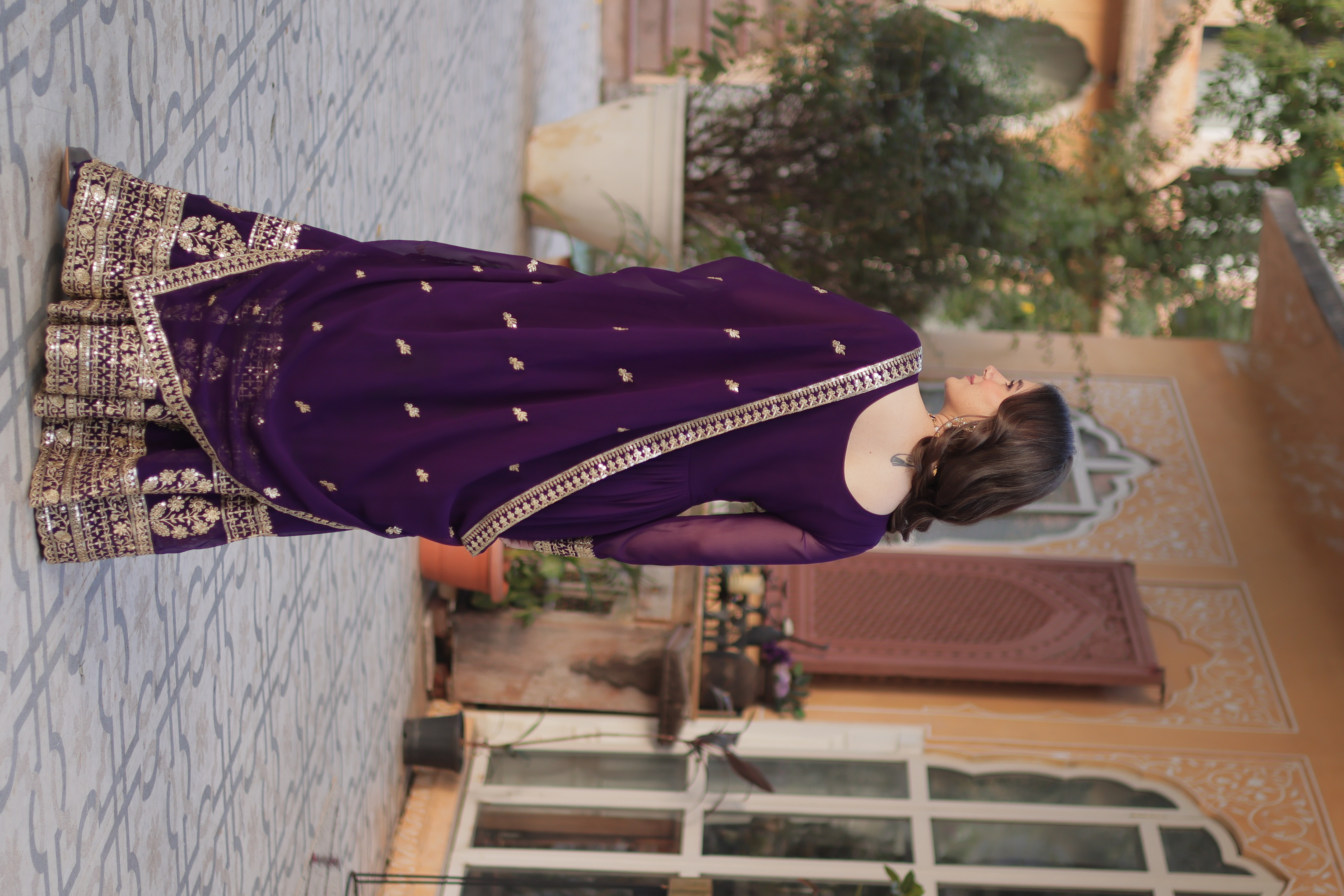 Embrace timeless elegance with this Purple Faux Blooming Salwar Kameez