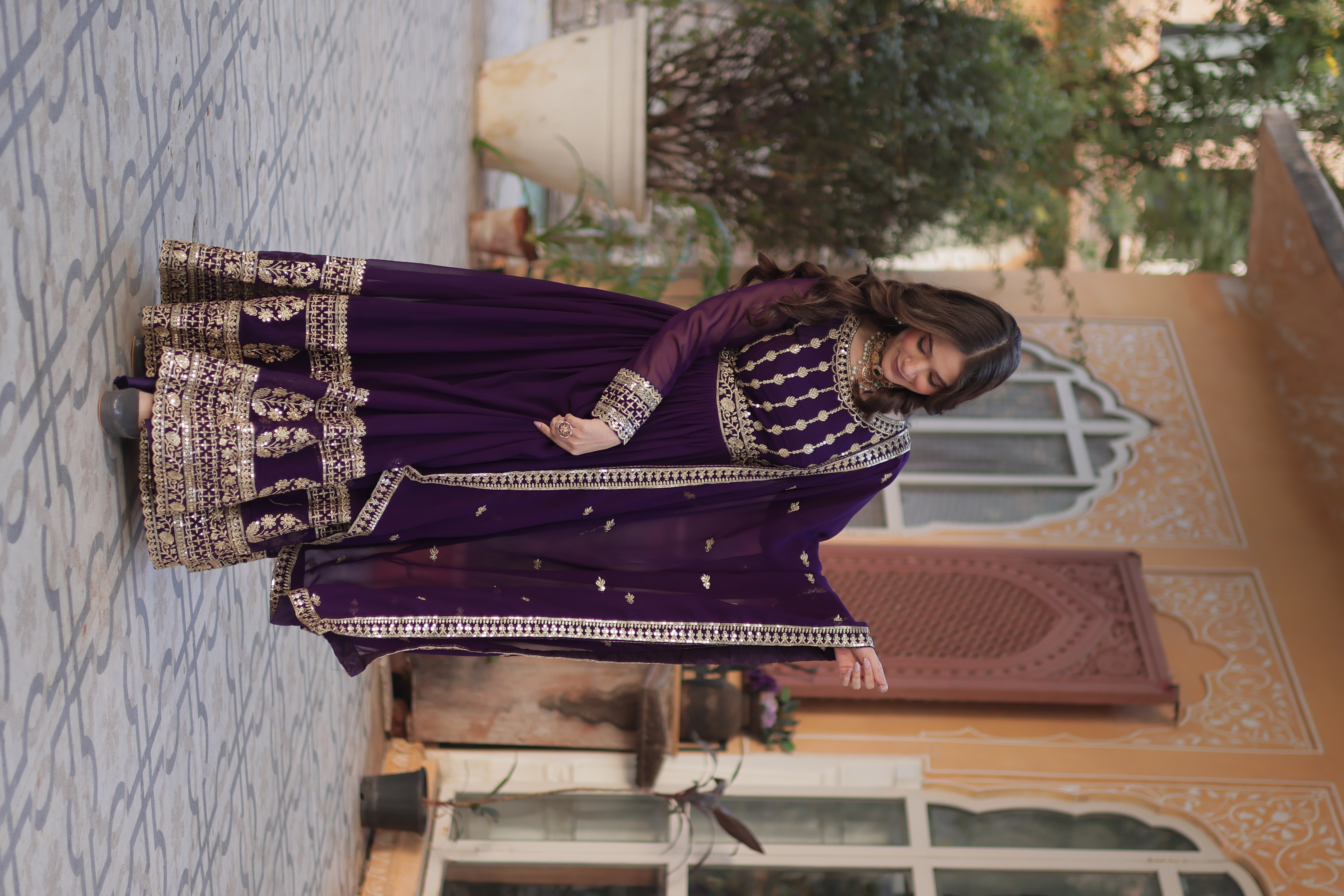 Embrace timeless elegance with this Purple Faux Blooming Salwar Kameez
