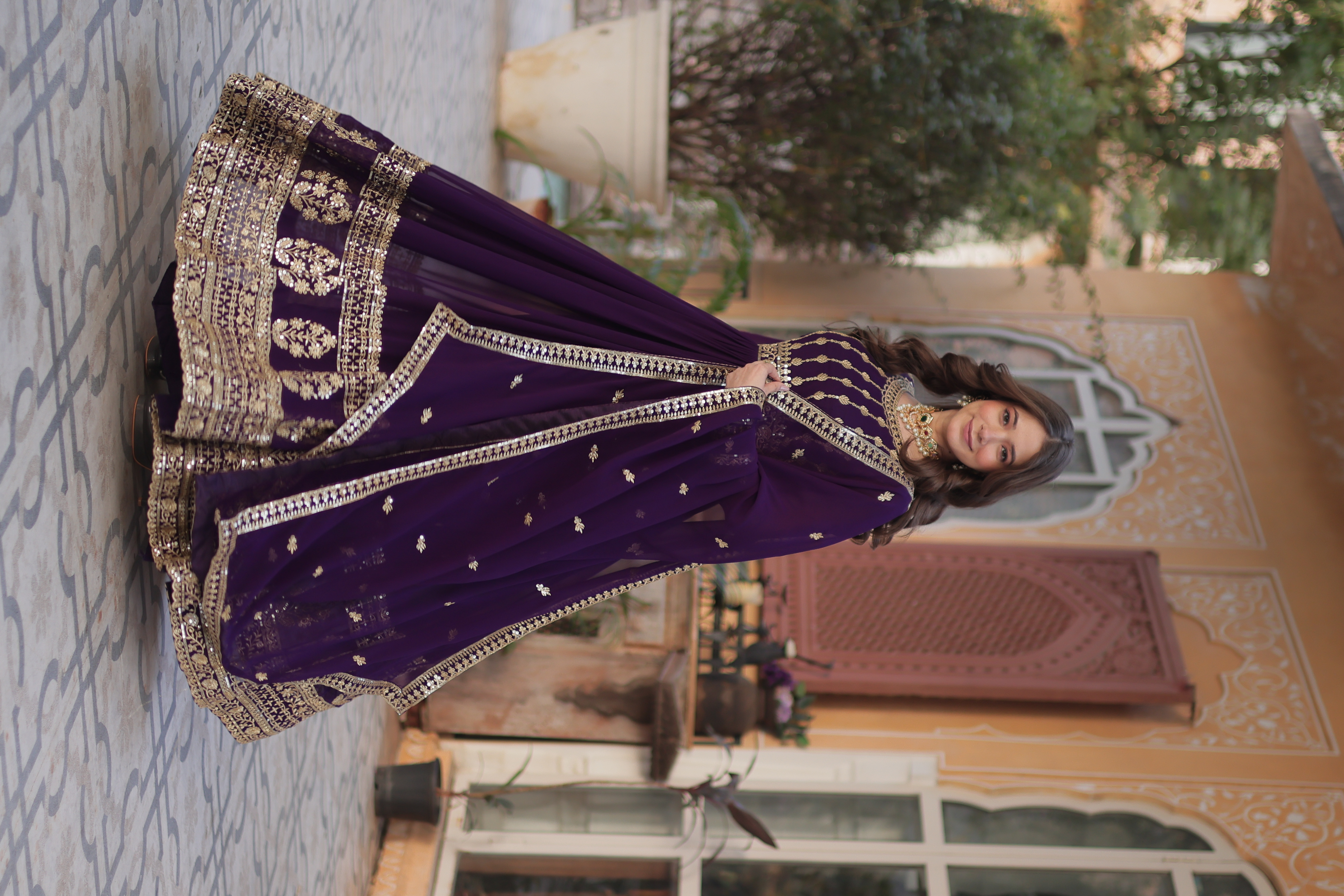 Embrace timeless elegance with this Purple Faux Blooming Salwar Kameez