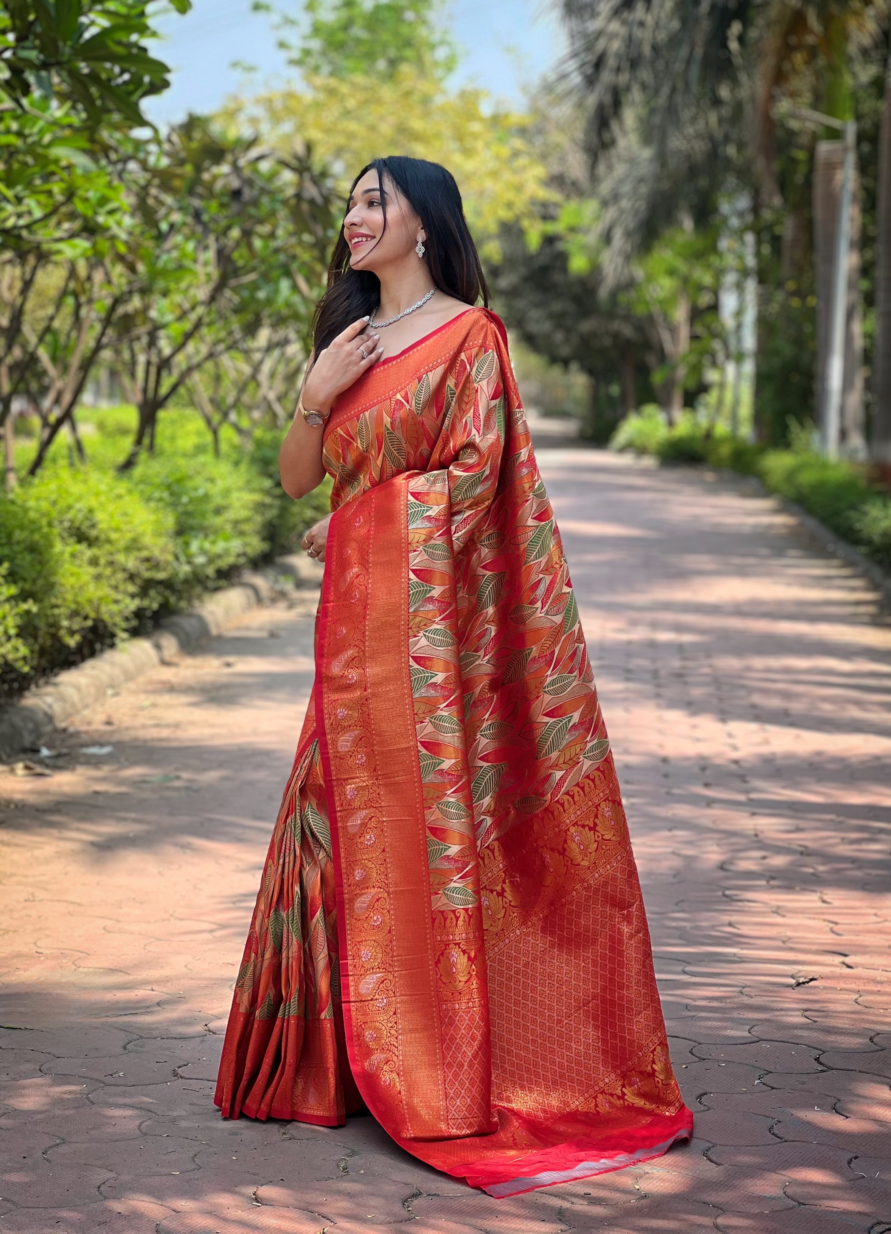 The Red & Gold Kanchi Pattu Silk Saree – A Royal Affair