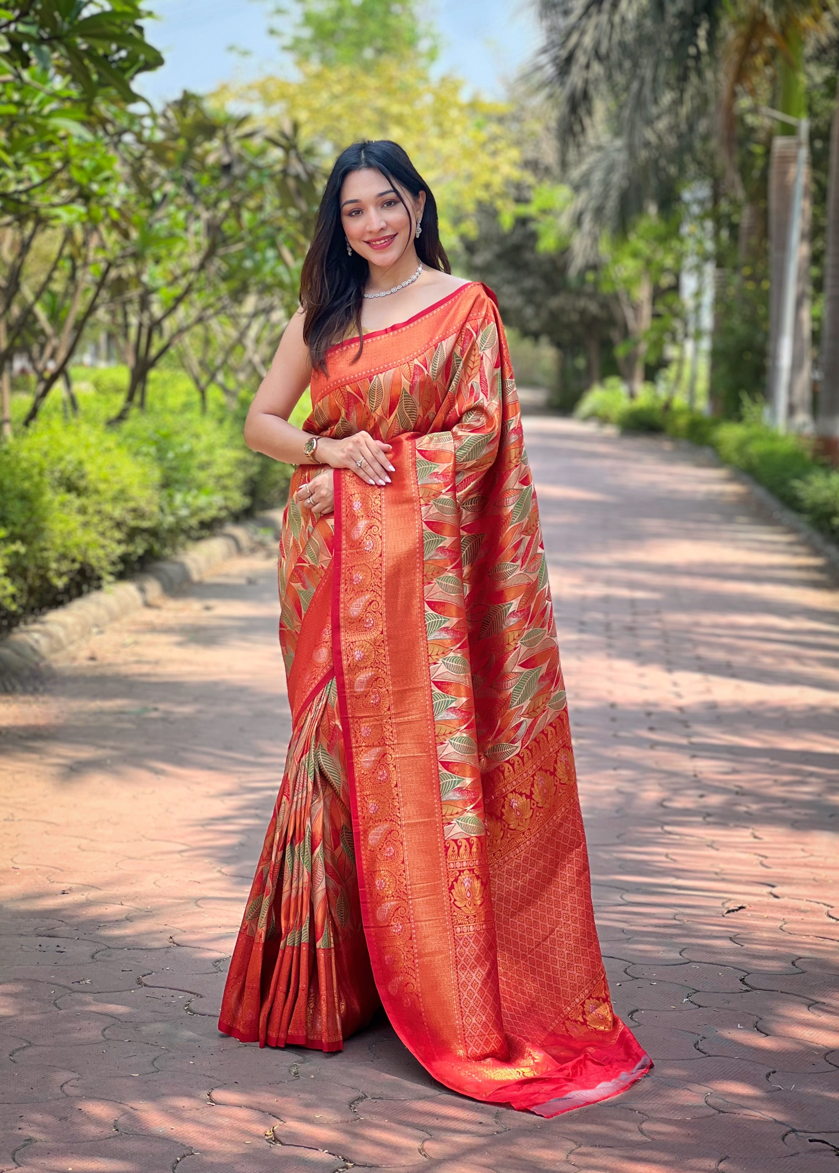 The Red & Gold Kanchi Pattu Silk Saree – A Royal Affair