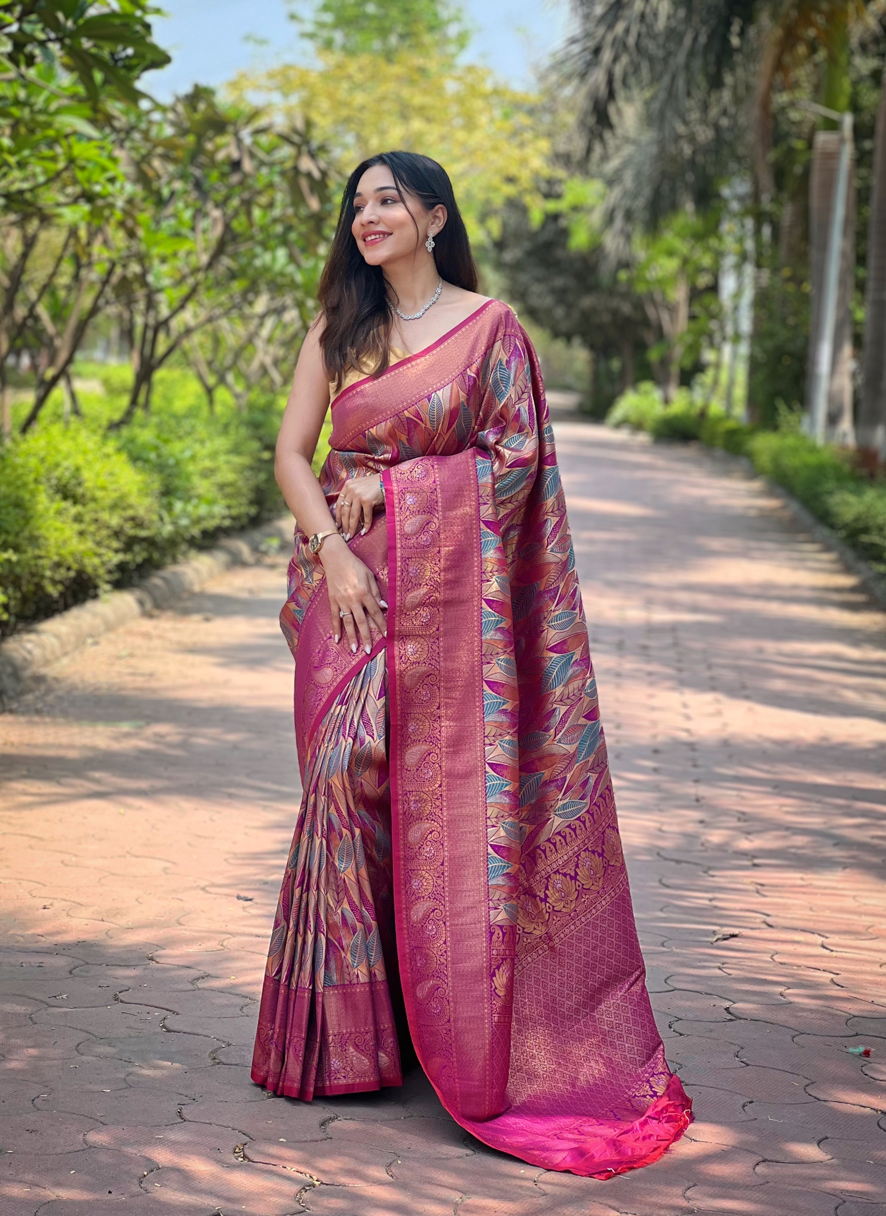 Embrace the grandeur of heritage craftsmanship with our Purple Kanchi Pattu Silk Saree,