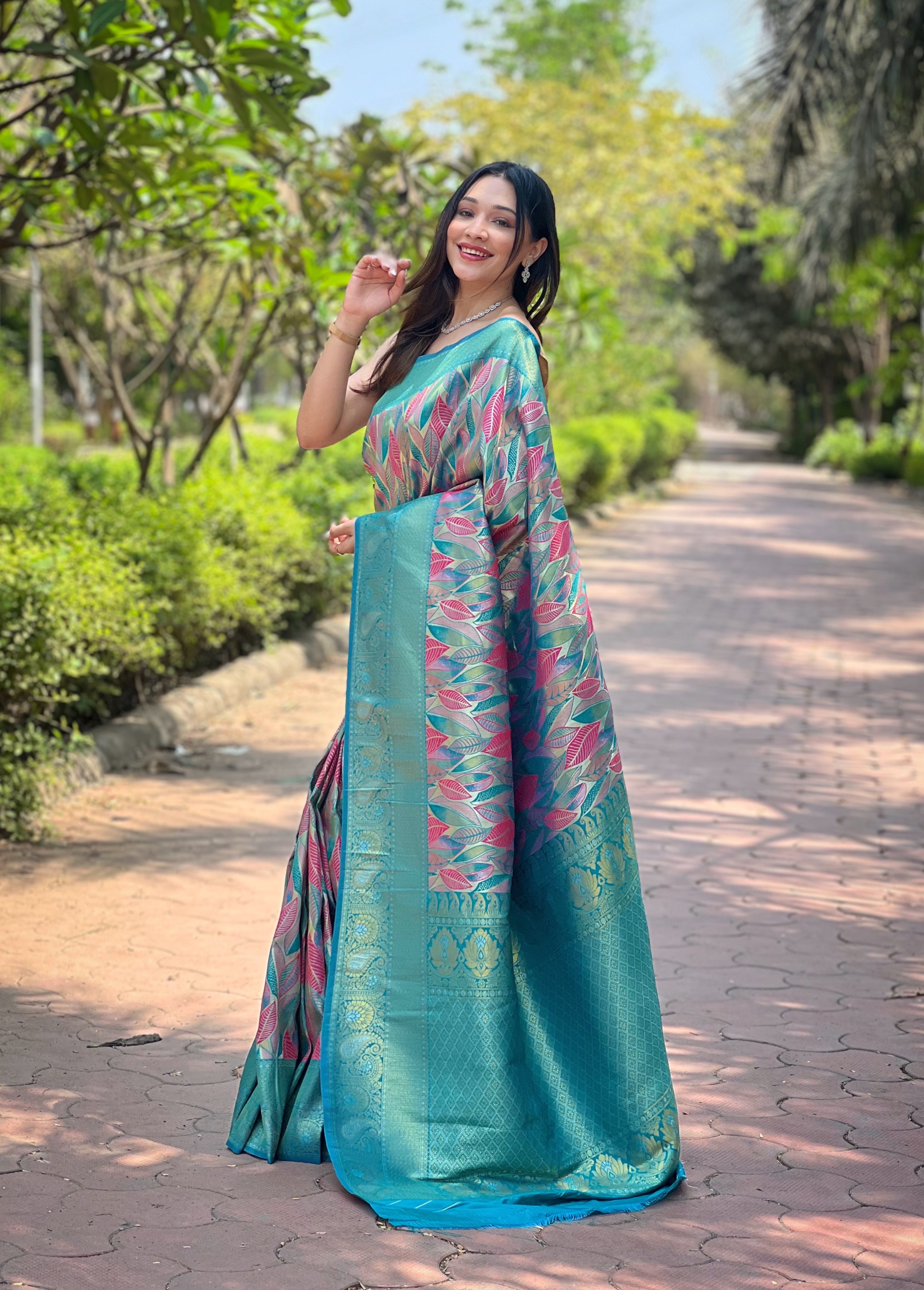Embrace the beauty of tradition with our Sky Blue Kanchi Pattu Silk Saree