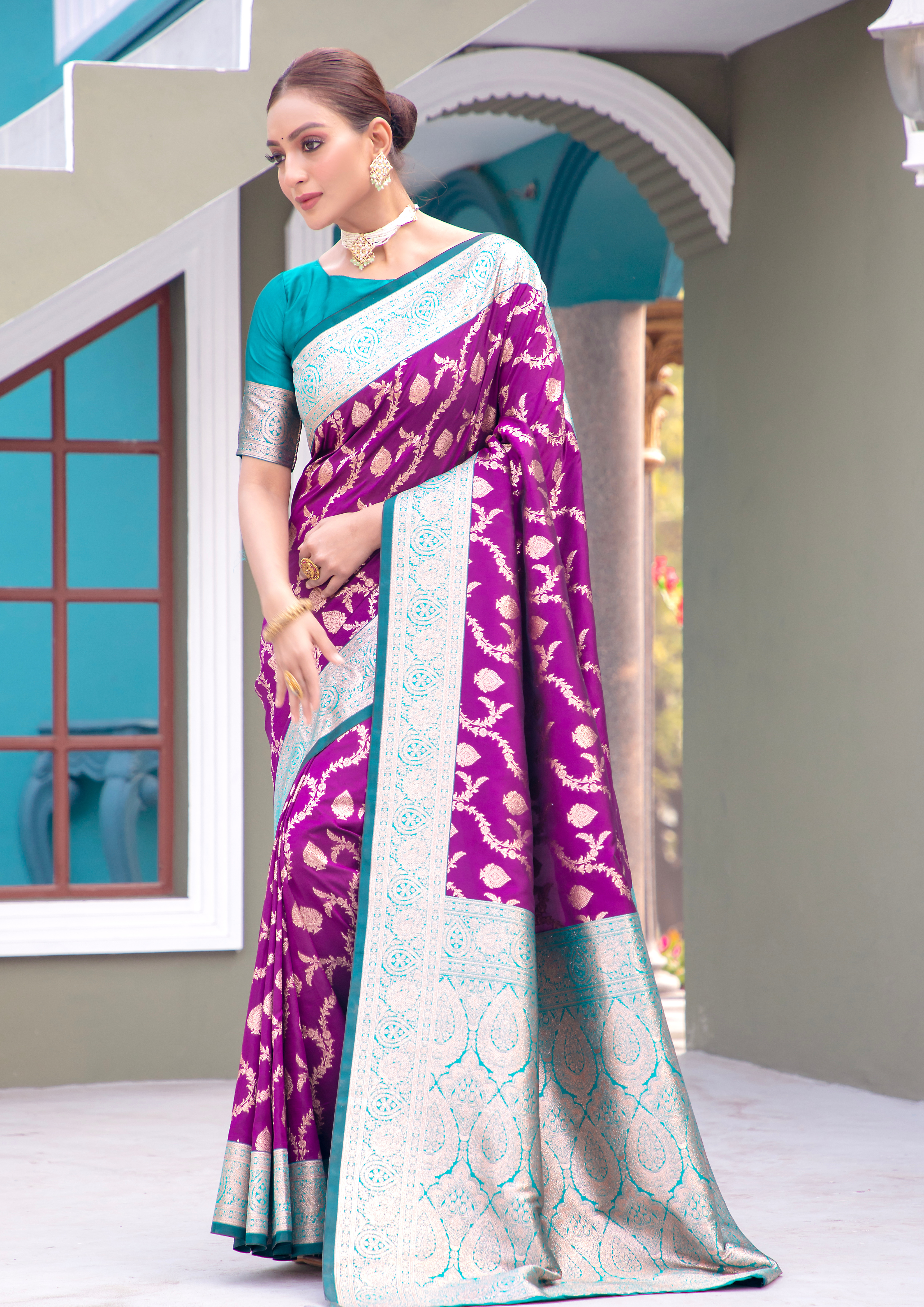 Enhance your ethnic wardrobe with our Purple Banarasi Silk Saree